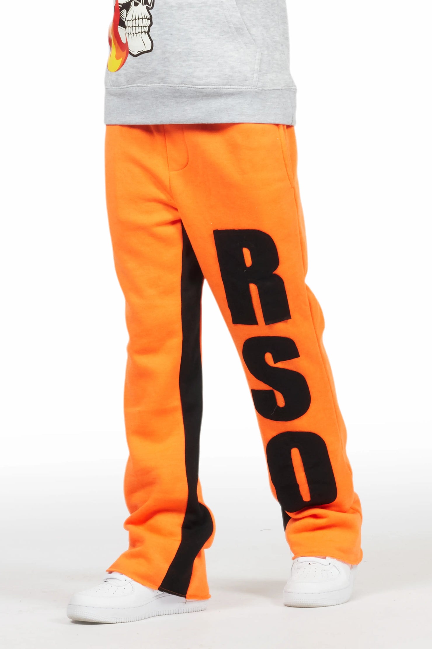 Boys Uko Orange Stacked Baggy Flare Pant