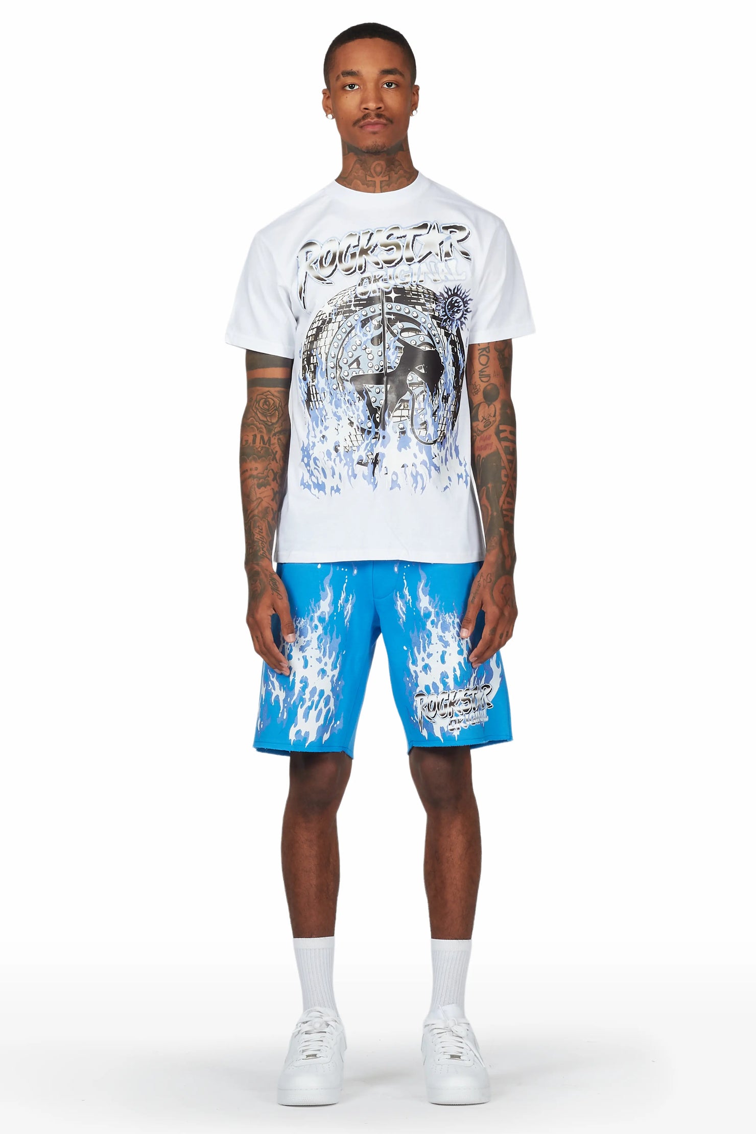 Gentlemen White/Blue T-Shirt Short Set