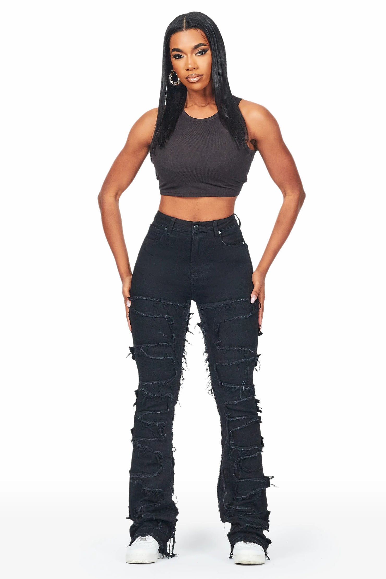 Zariyah Black Stacked Flare Jean