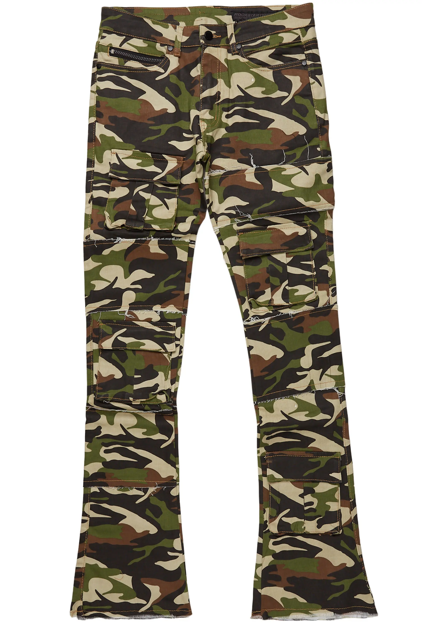 Duggar Green Camo Cargo Stacked Flare Jean