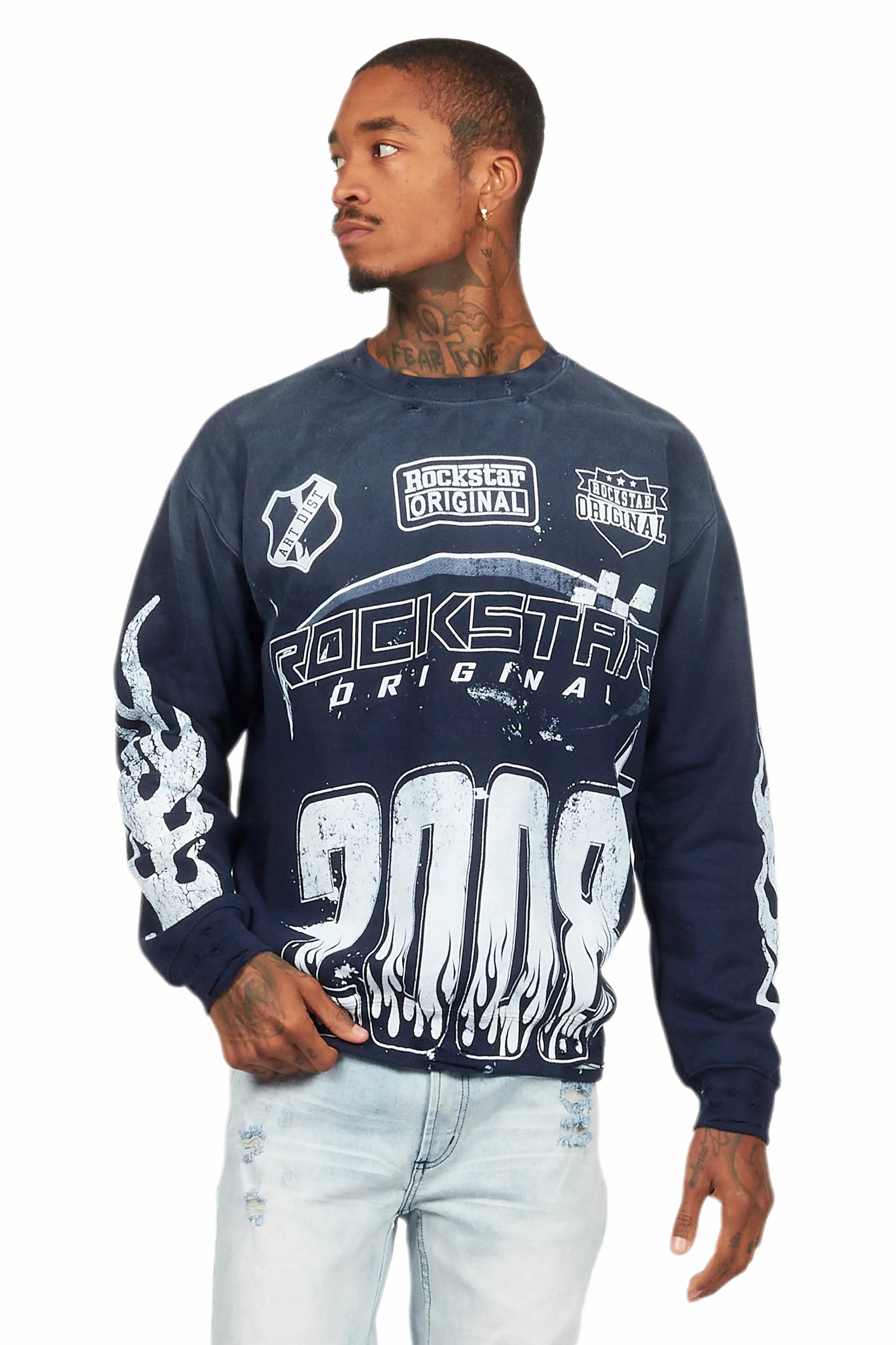 Amos Navy/White Graphic Crewneck