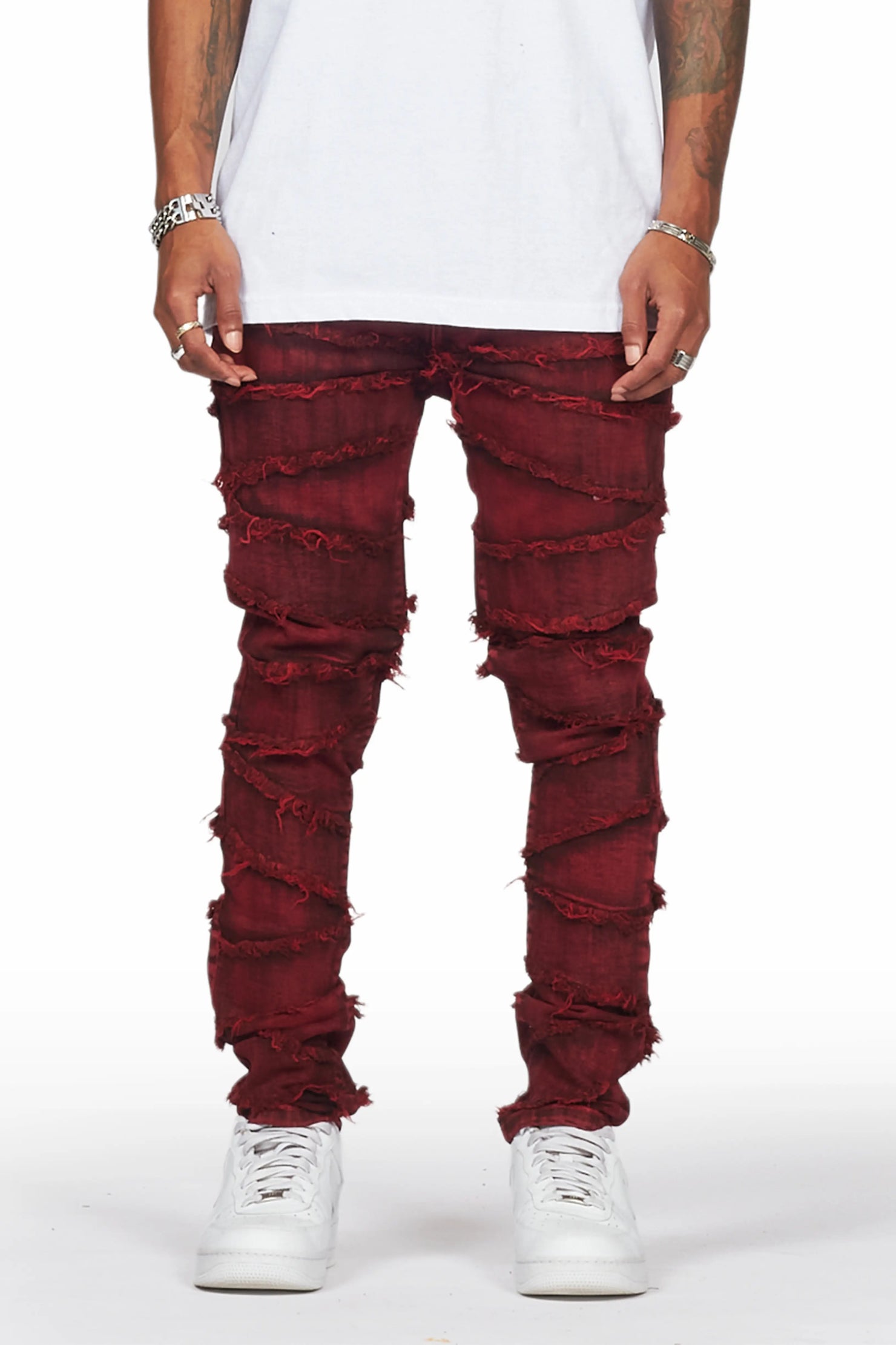 Ebrill Red Patchwork Skinny Fit Jean