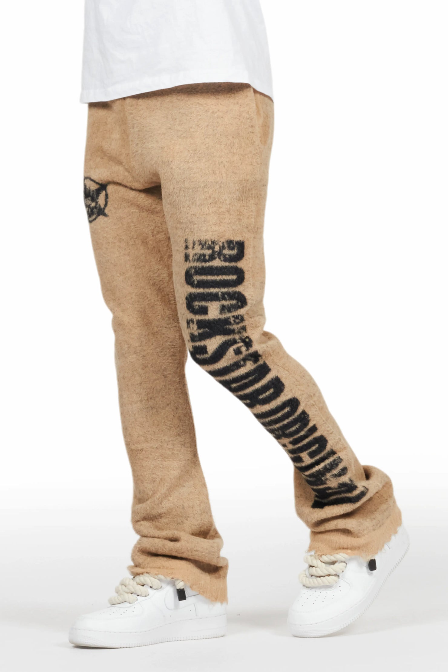 Keve Beige Knitted Mohair Flare Sweat Pant