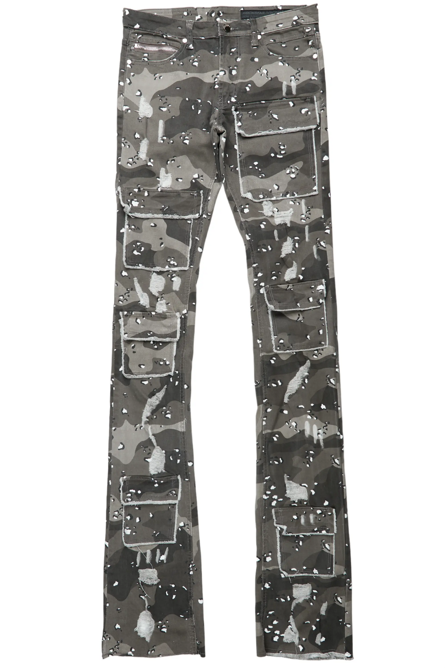 Petrus Grey Camo Super Stacked Flare Jean