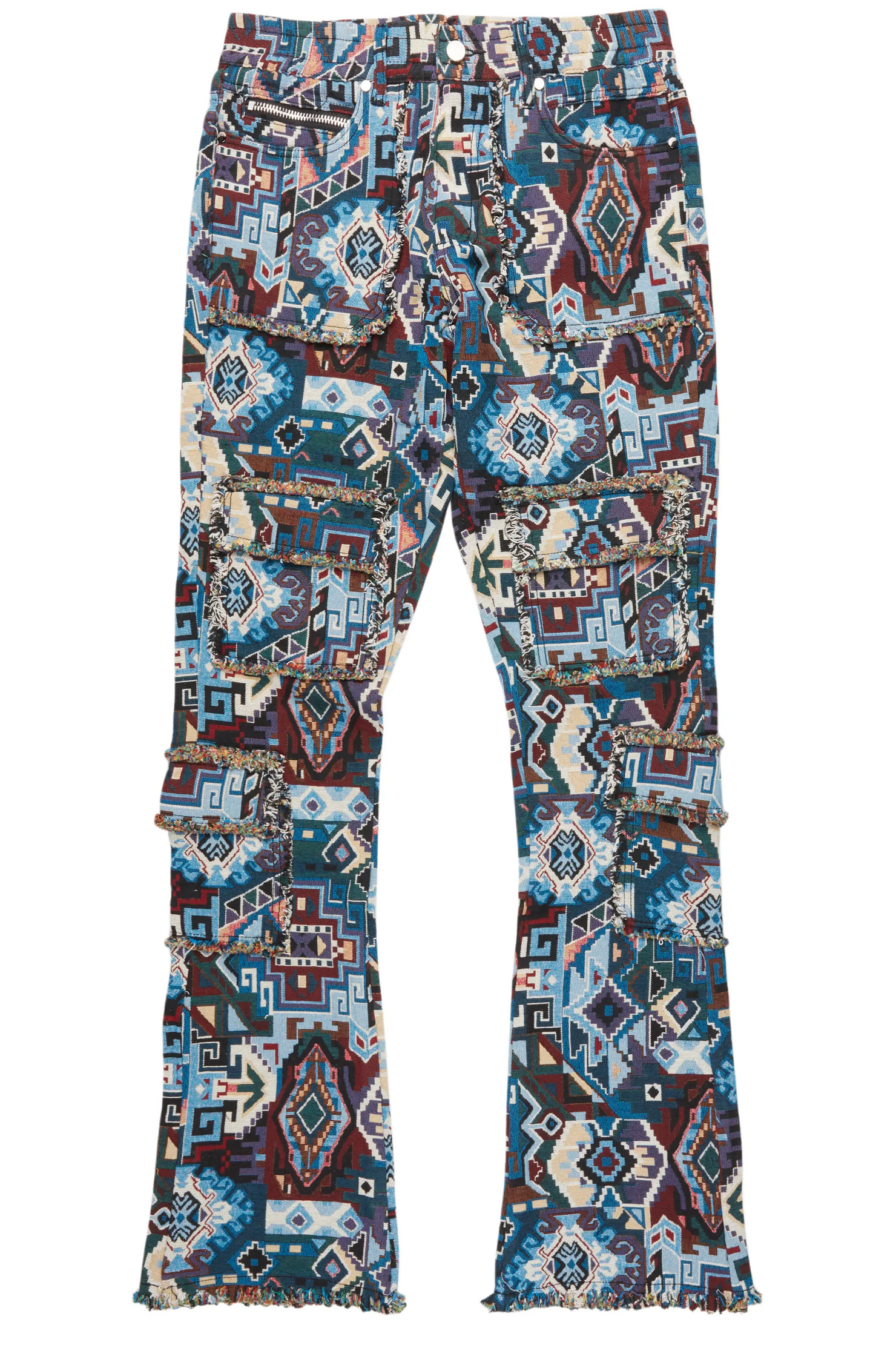 Tayami Tapestry Blue Cargo Stacked Flare Jean