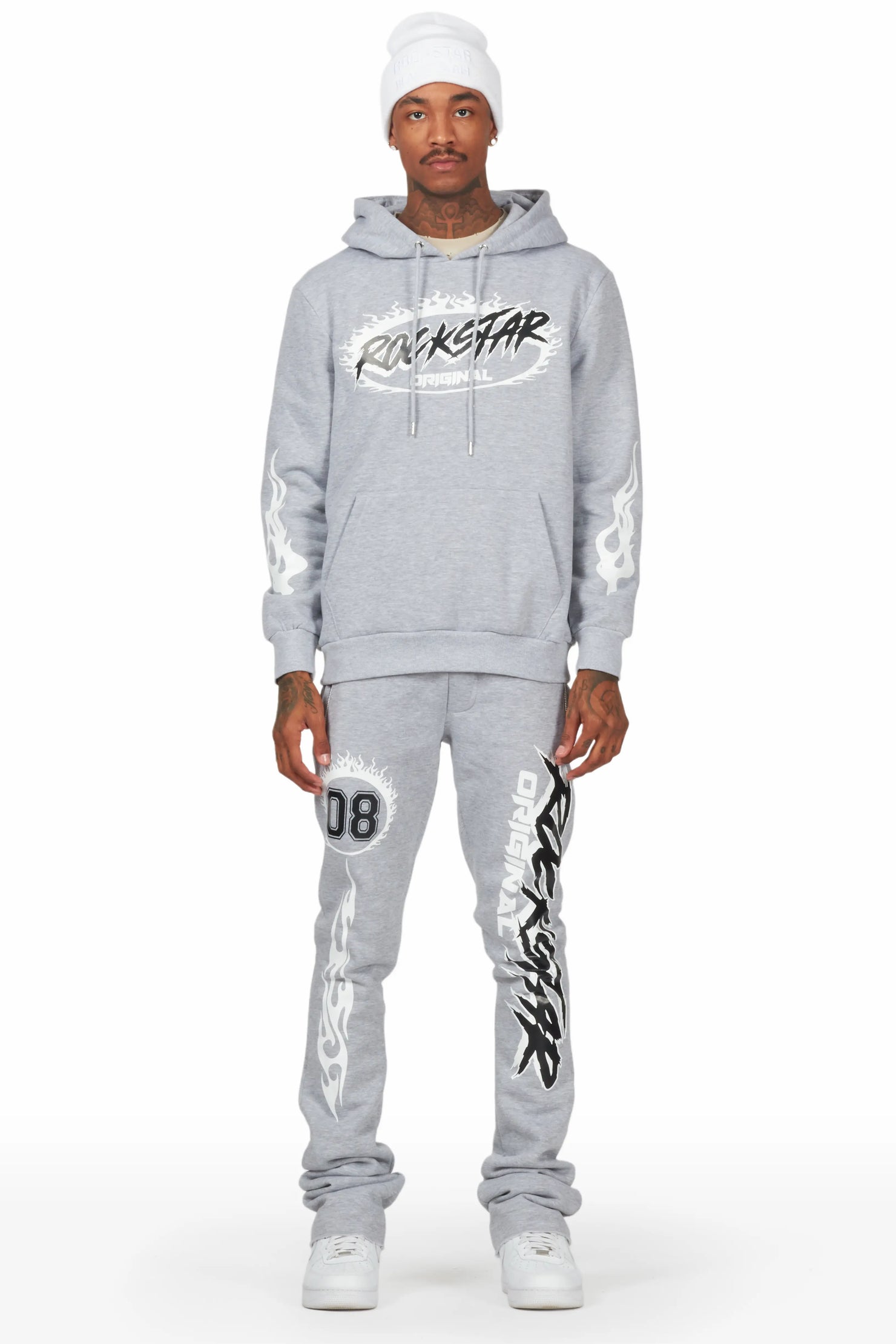 Draven Heather Grey Hoodie/Stacked Flare Track Pant Set