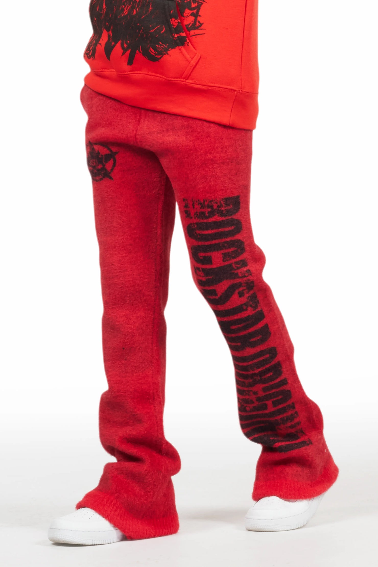 Boys Keve Red Knitted Mohair Flare Sweat Pant