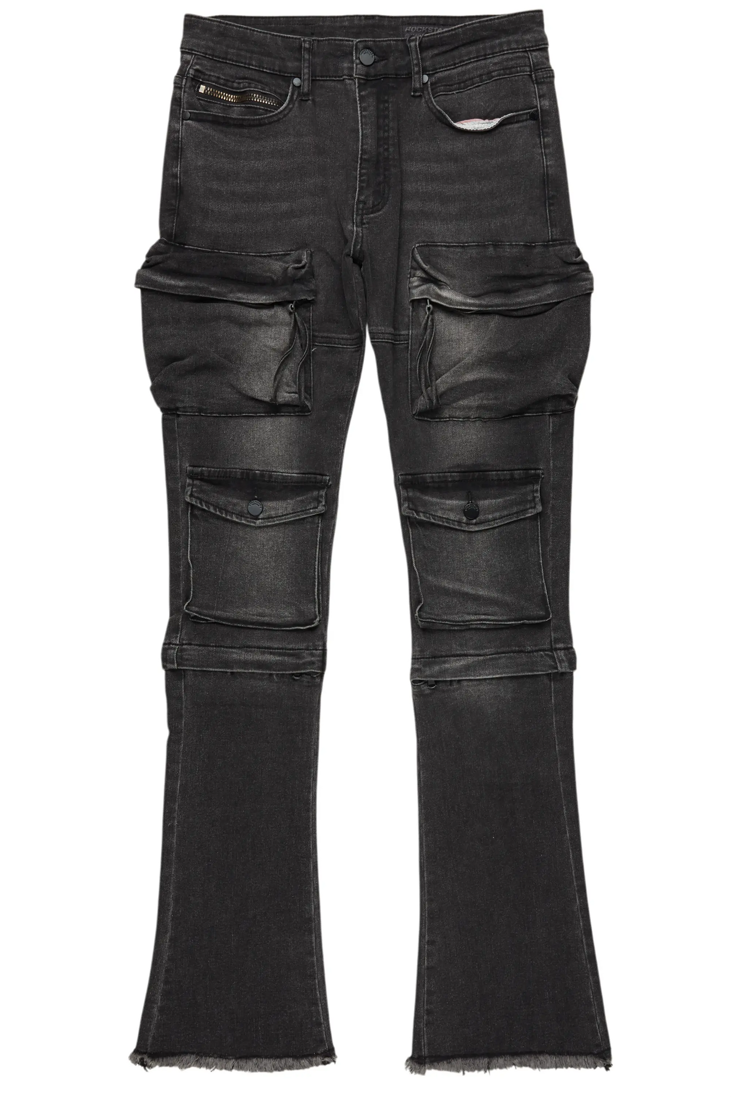 Jan Black Stacked Flare Cargo Jean