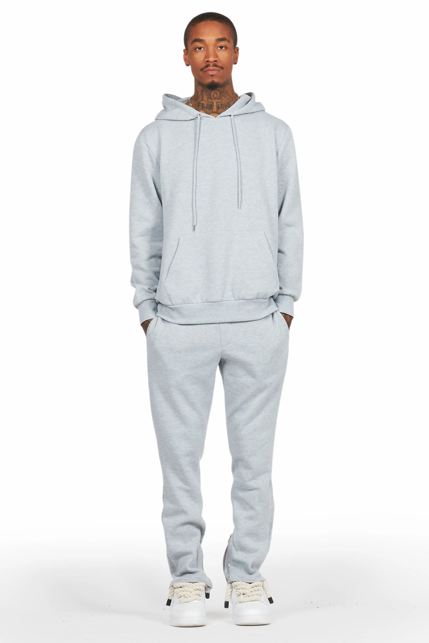 Basic Heather Grey Hoodie/Slim Fit Track Set