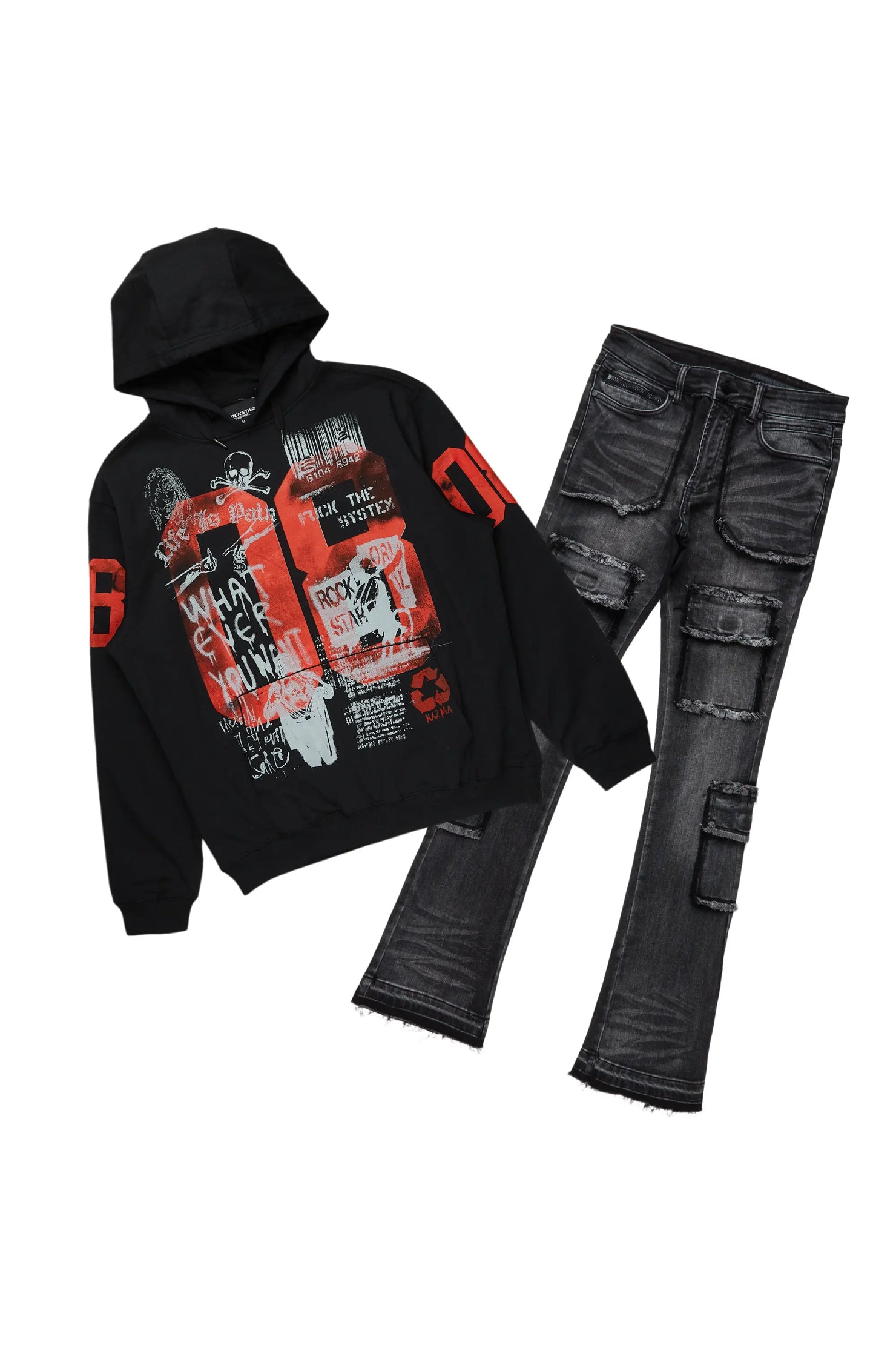 Grill Black Hoodie/Stacked Flare Cargo Jean Bundle