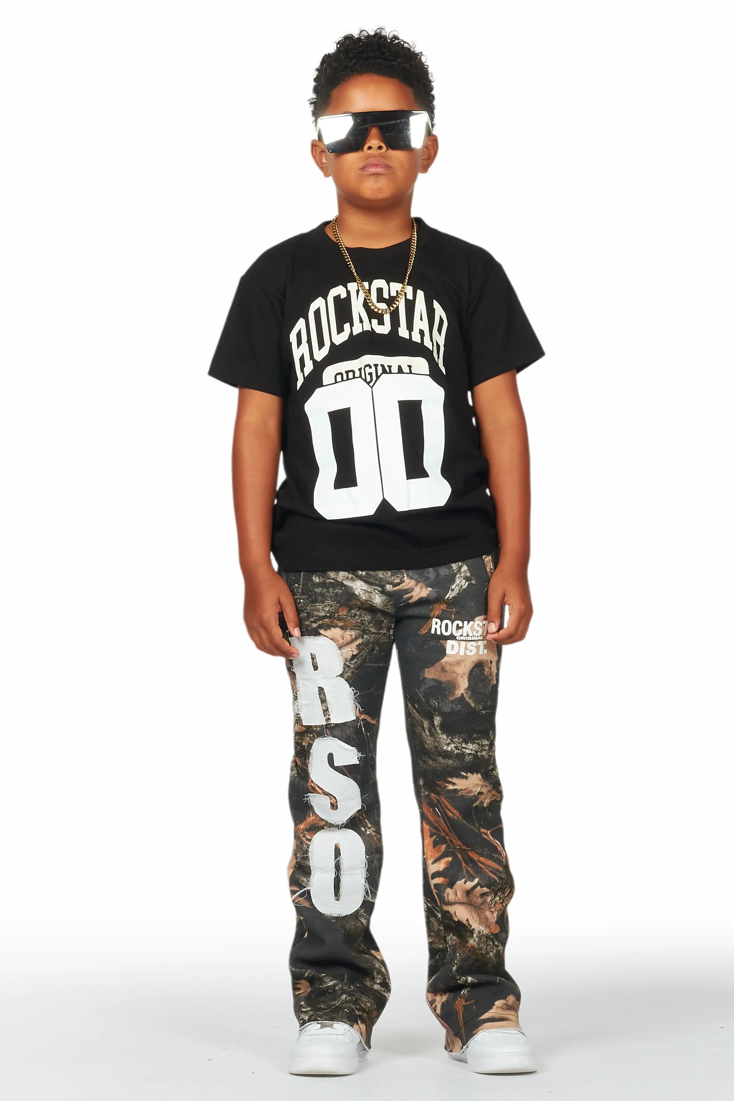 Boys Bansi Black Tree Camo Stacked Trackpant