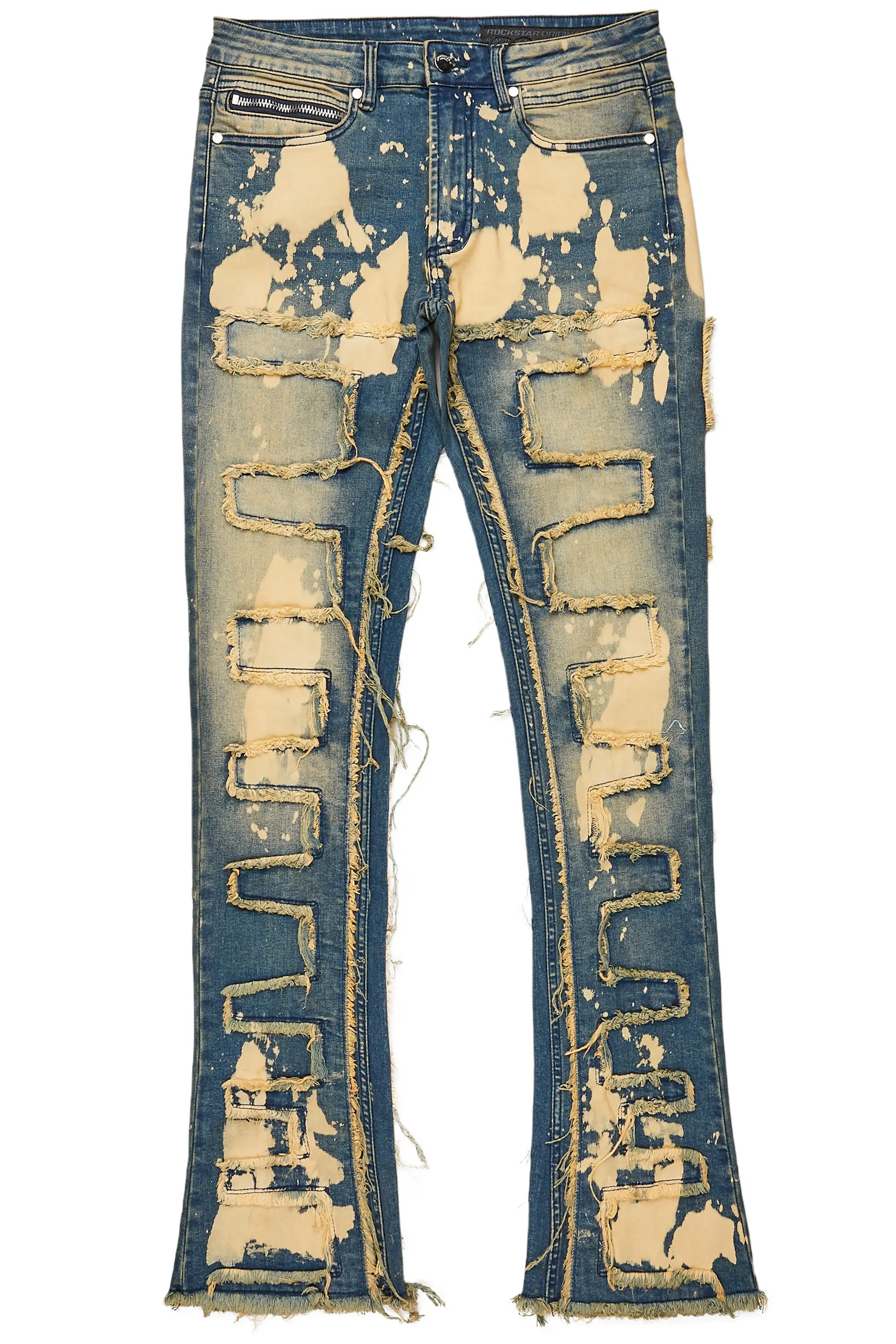 Laban Dirty Blue Bleach Stacked Flare Jean