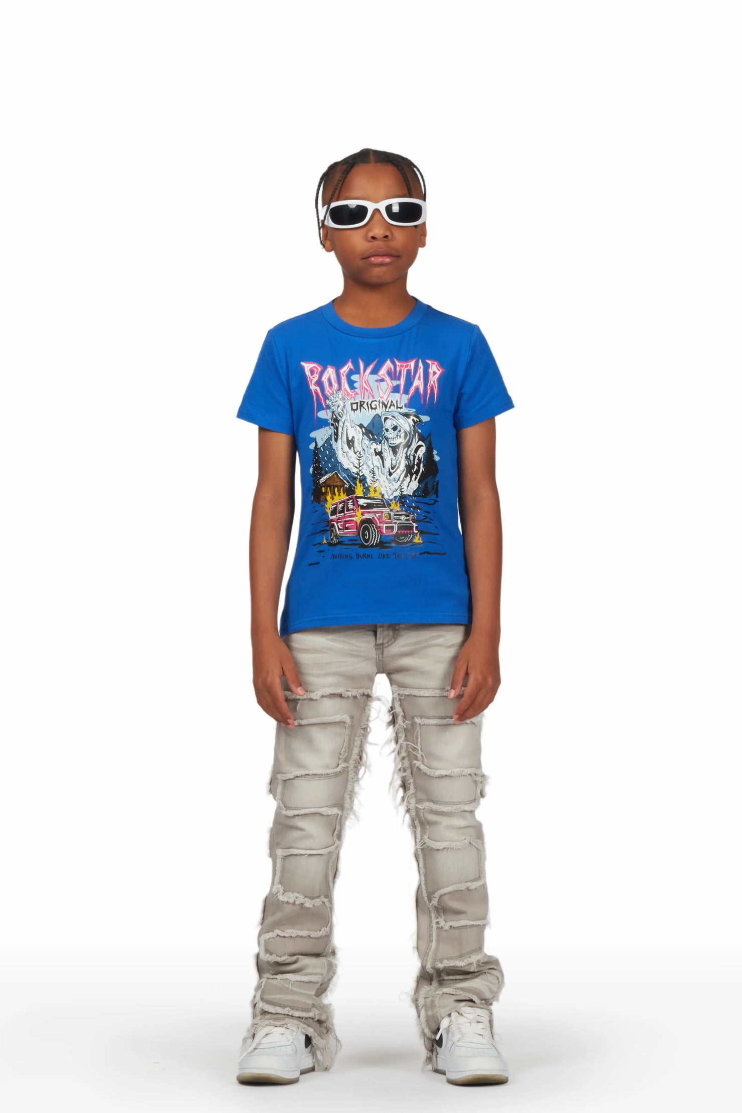 Boys Rodney Royal Blue T-Shirt/Stacked Flare Jean Set