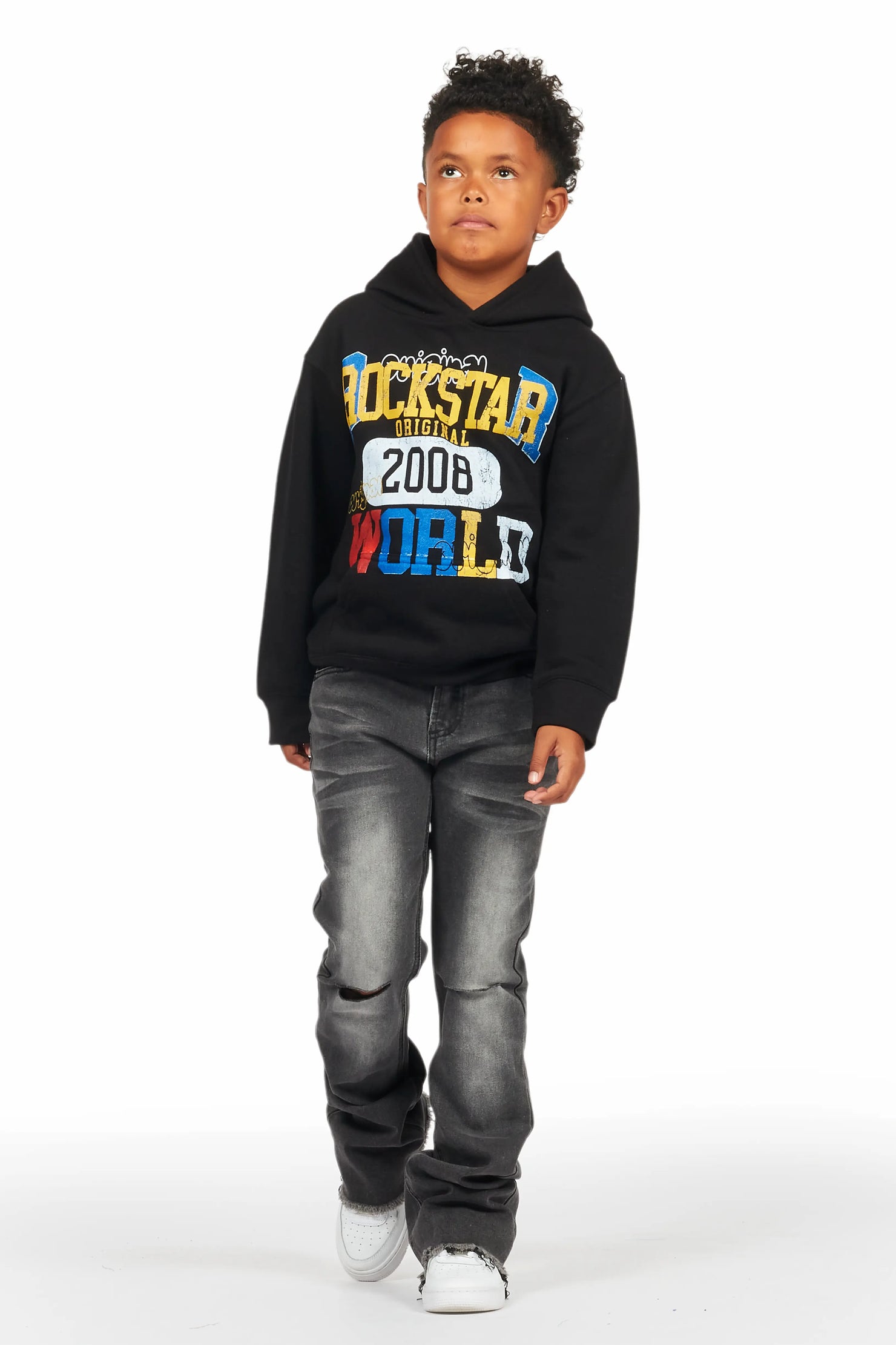 Boys Daria Black/Dark Grey Hoodie/Stacked Flare Jean Set