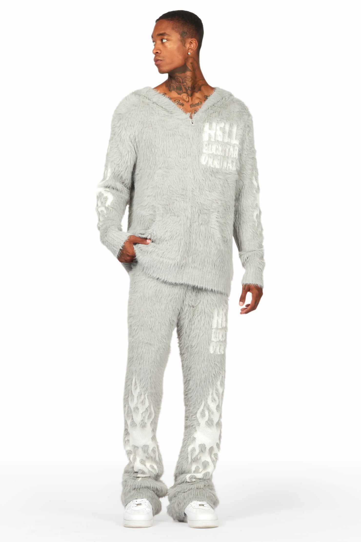 Toshio Grey Stacked Flare Knitted Mohair Track Set