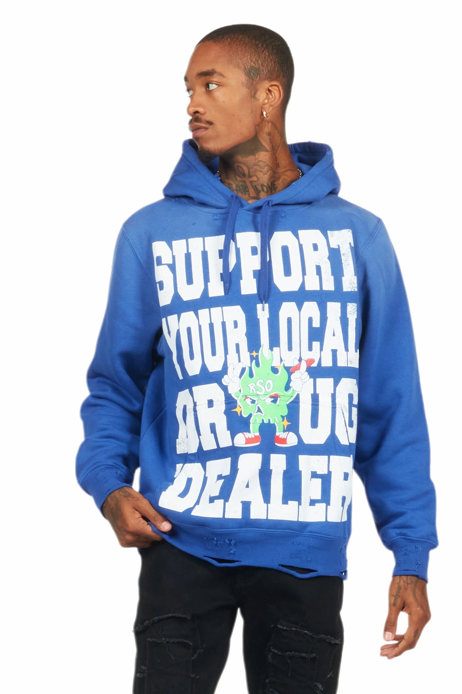 Tarl Royal Blue Distressed Graphic Hoodie