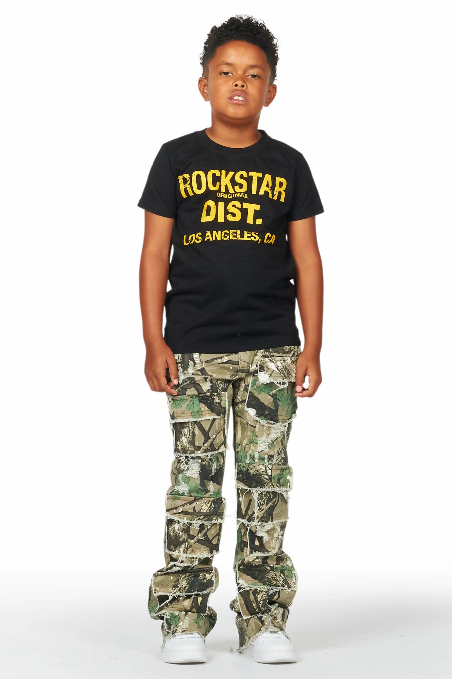 Boys Petrus Tree Camo Stacked Flare Jean