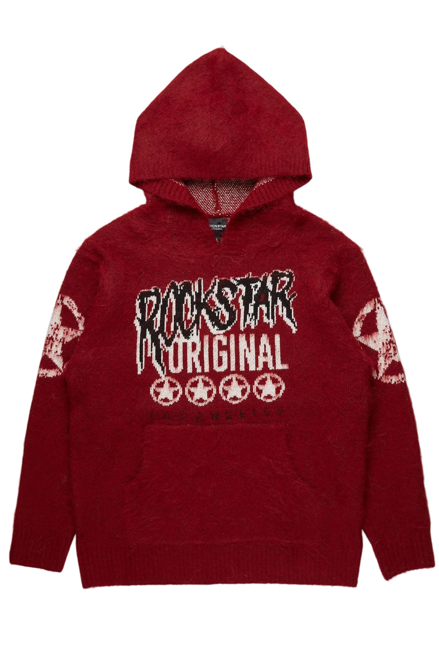 Wizzurd Red Graphic Knitted Mohair Hoodie