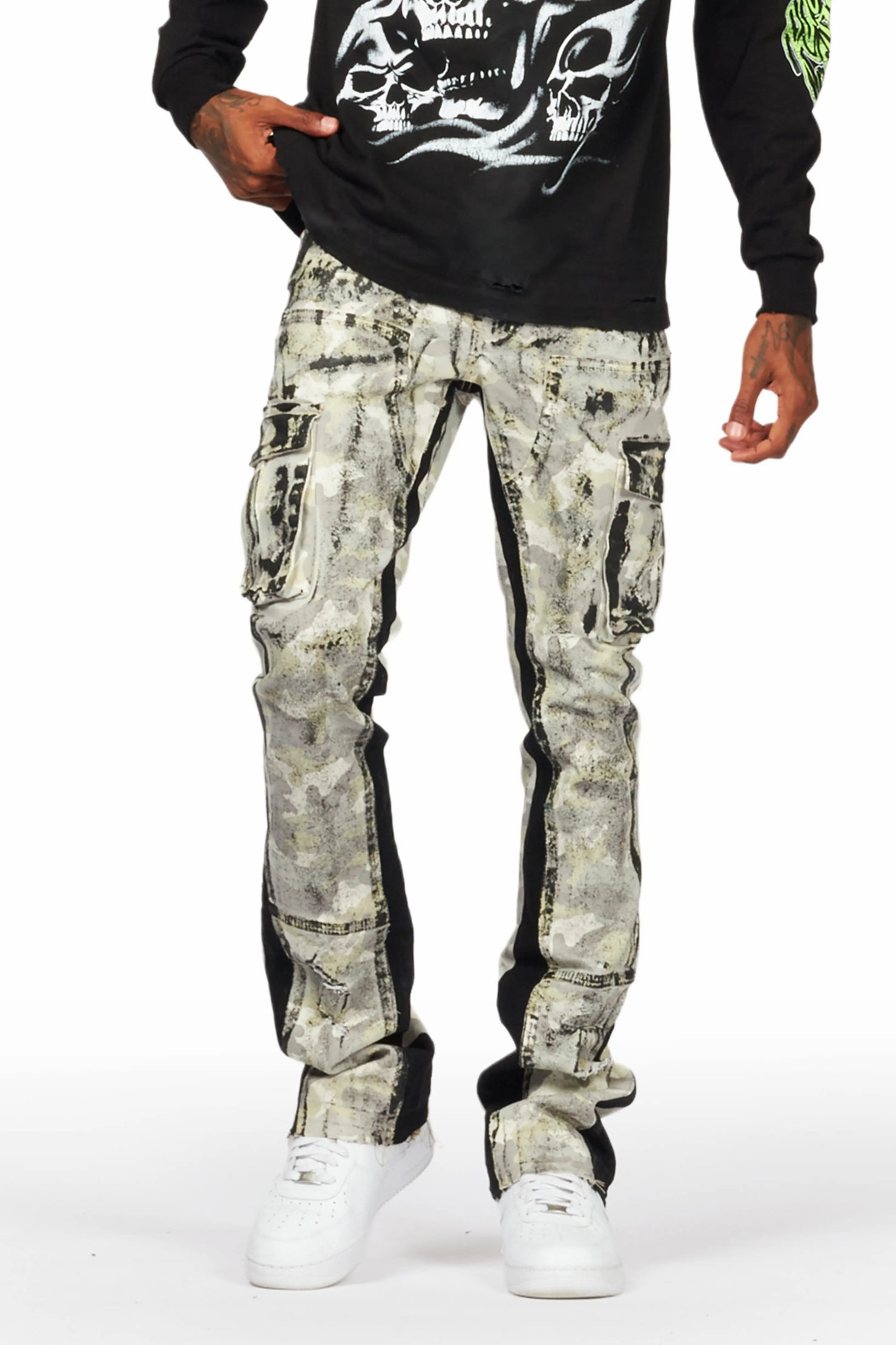 Tassilo Light Camo Painter Stacked Flare Jean