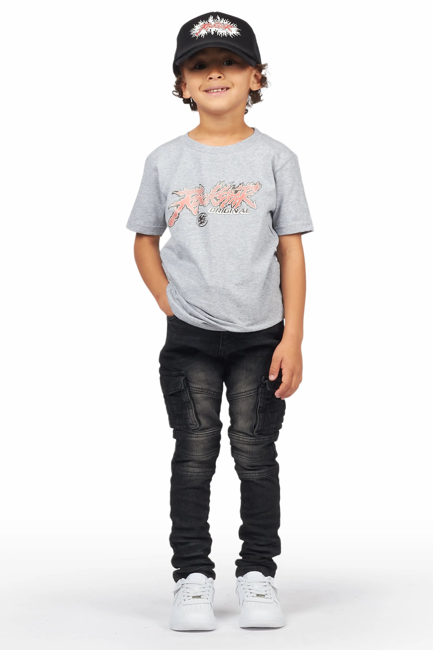 Boys Acco Grey  T-Shirt/Cargo Skinny Jean Set