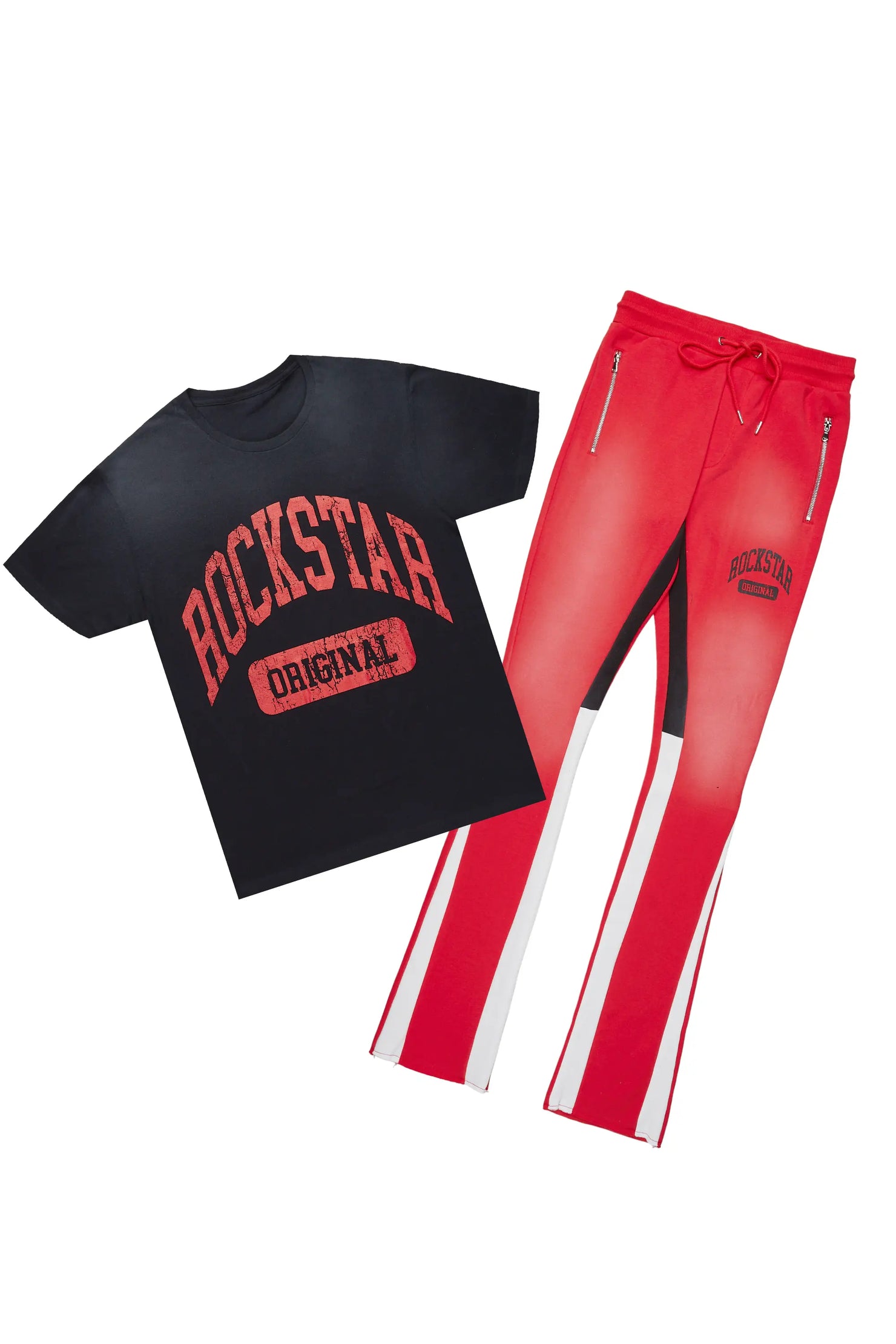 Members Black/Red T-Shirt/Stacked Flare Pant Set