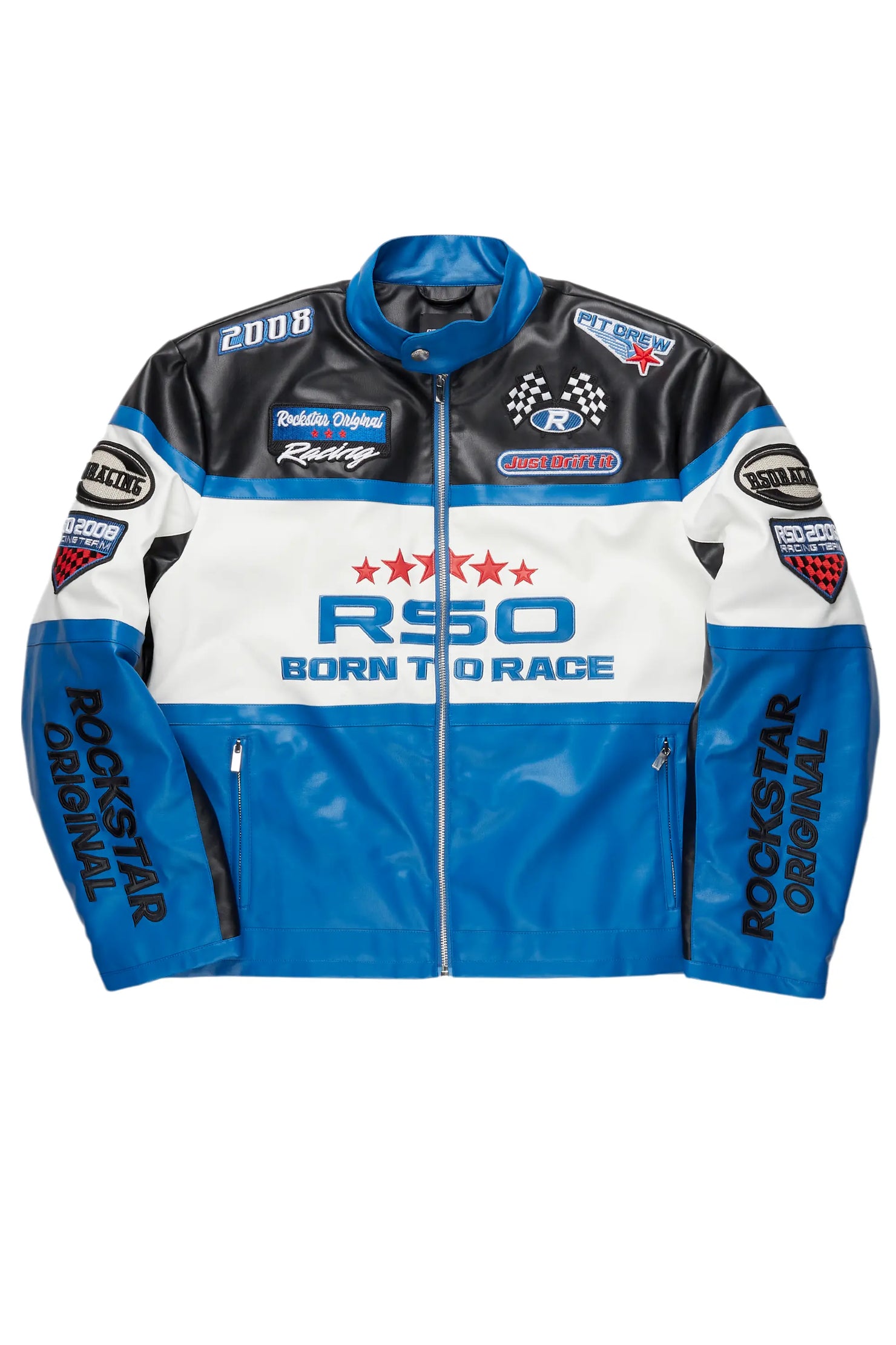 Balint Black/Blue Leather Moto Jacket