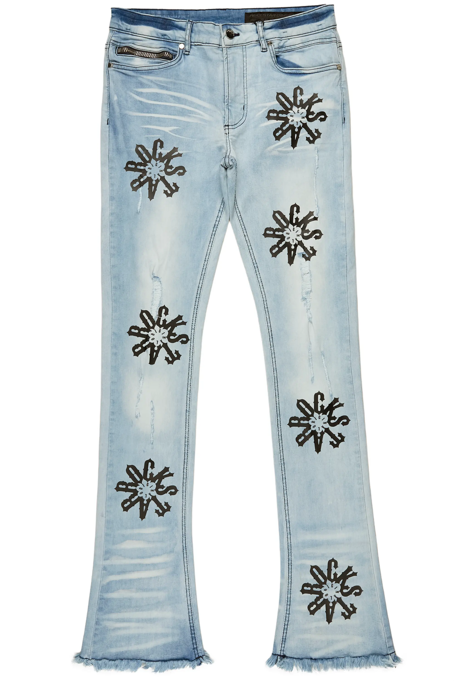 Neige Blue/ Black Graphic Stacked Flare Jean