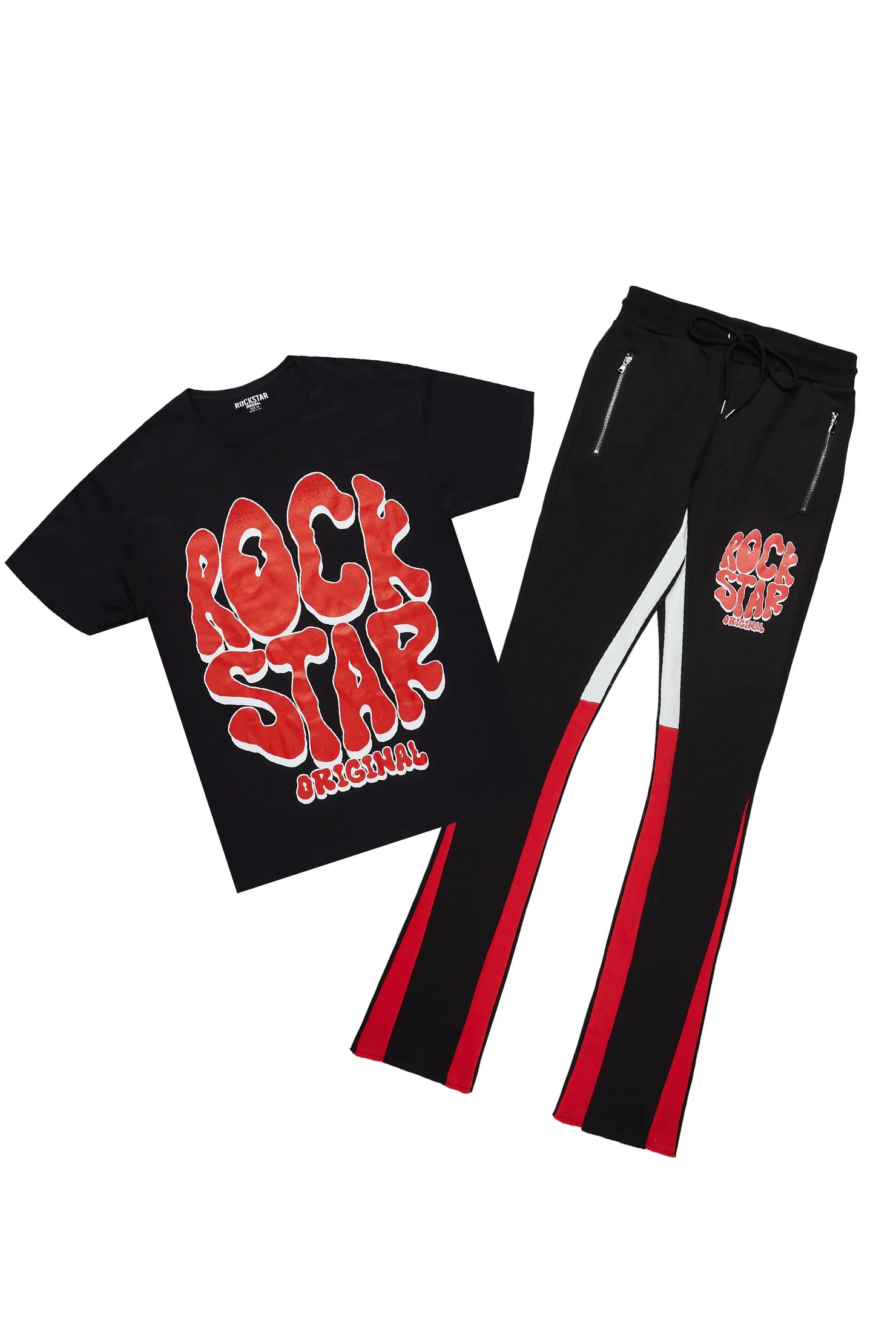 Warblen Black/Red T-Shirt/Stacked Flare Pant Set