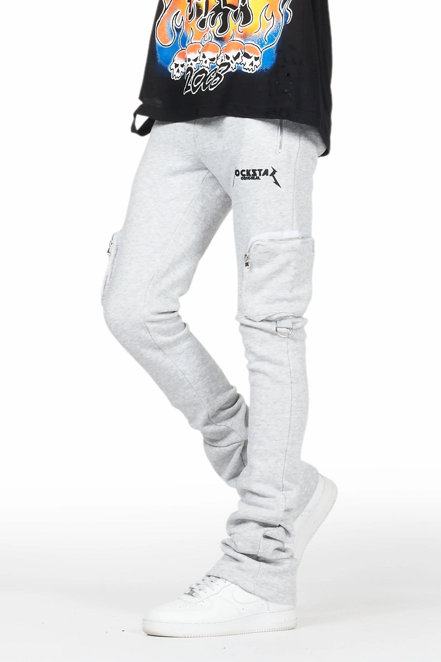 Colin Heather Grey Stacked Flare Trackpant