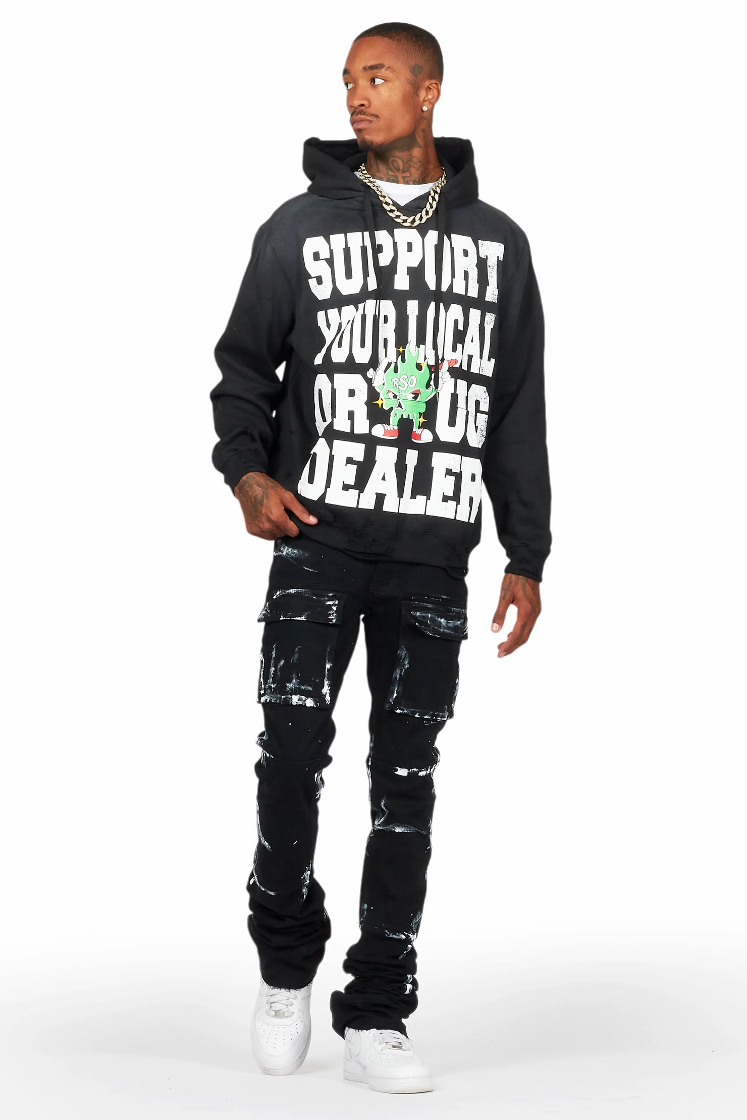 Tarl Black Hoodie/Super Stacked Flare Jean Bundle