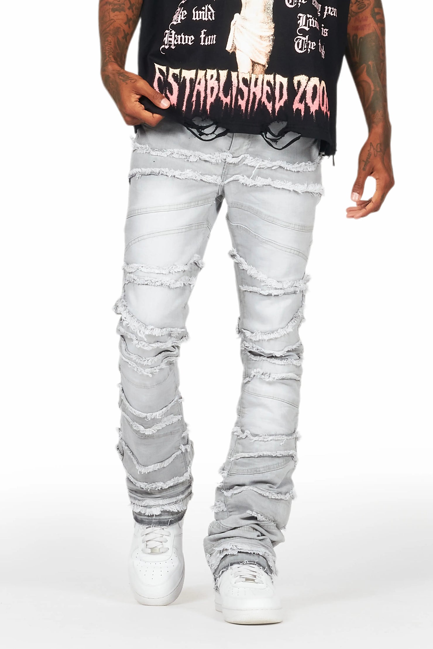 Franko Light Grey Stacked Flare Jean