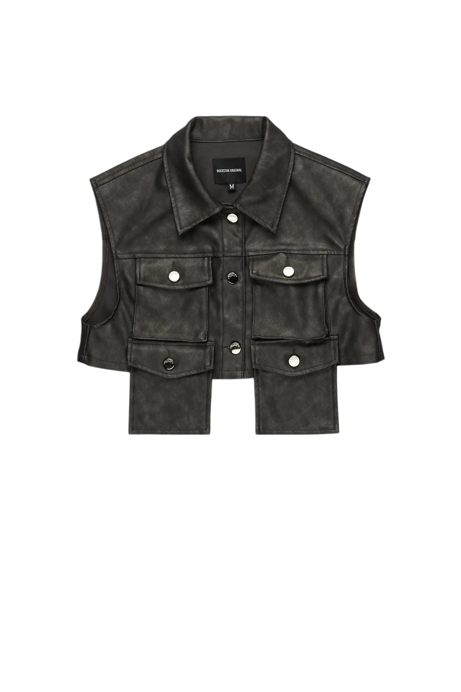 Kiedra Black Cargo Faux Leather Vest