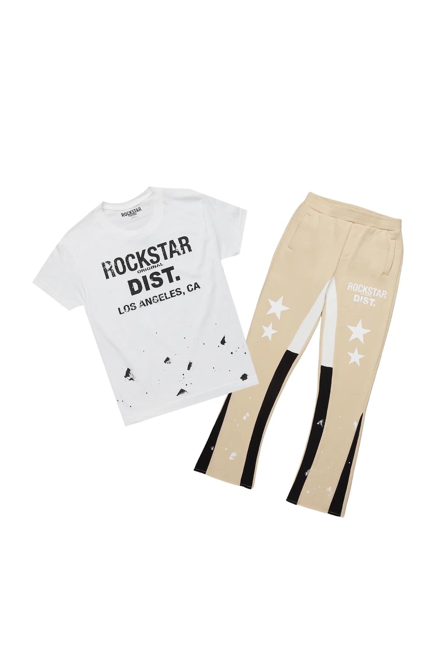 Boys Bowie Beige/White T-Shirt Stacked Set