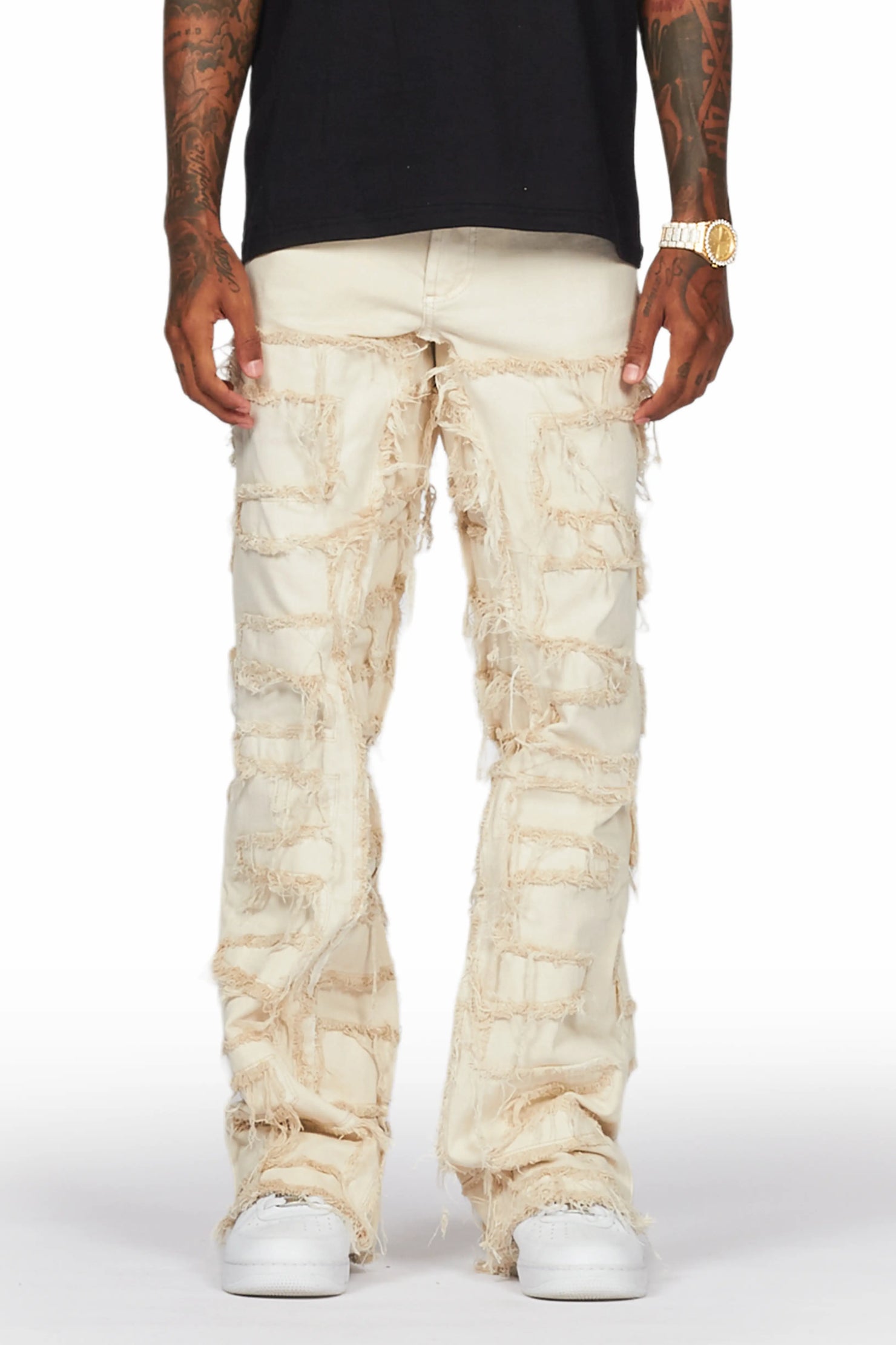 Saide Beige Baggy Cargo Stacked Jean