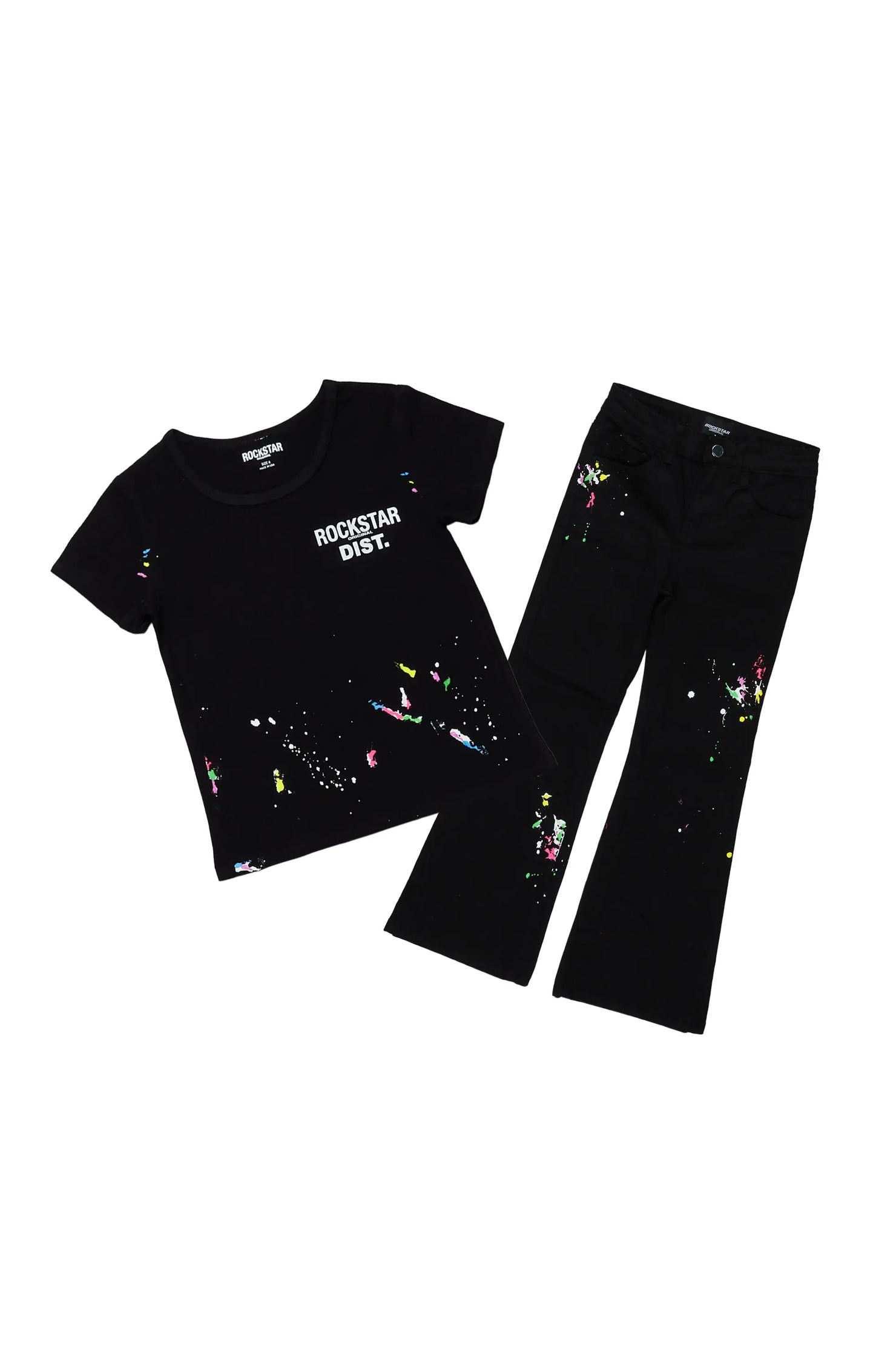 Girls Kalah Black T-Shirt Flare Jean Set