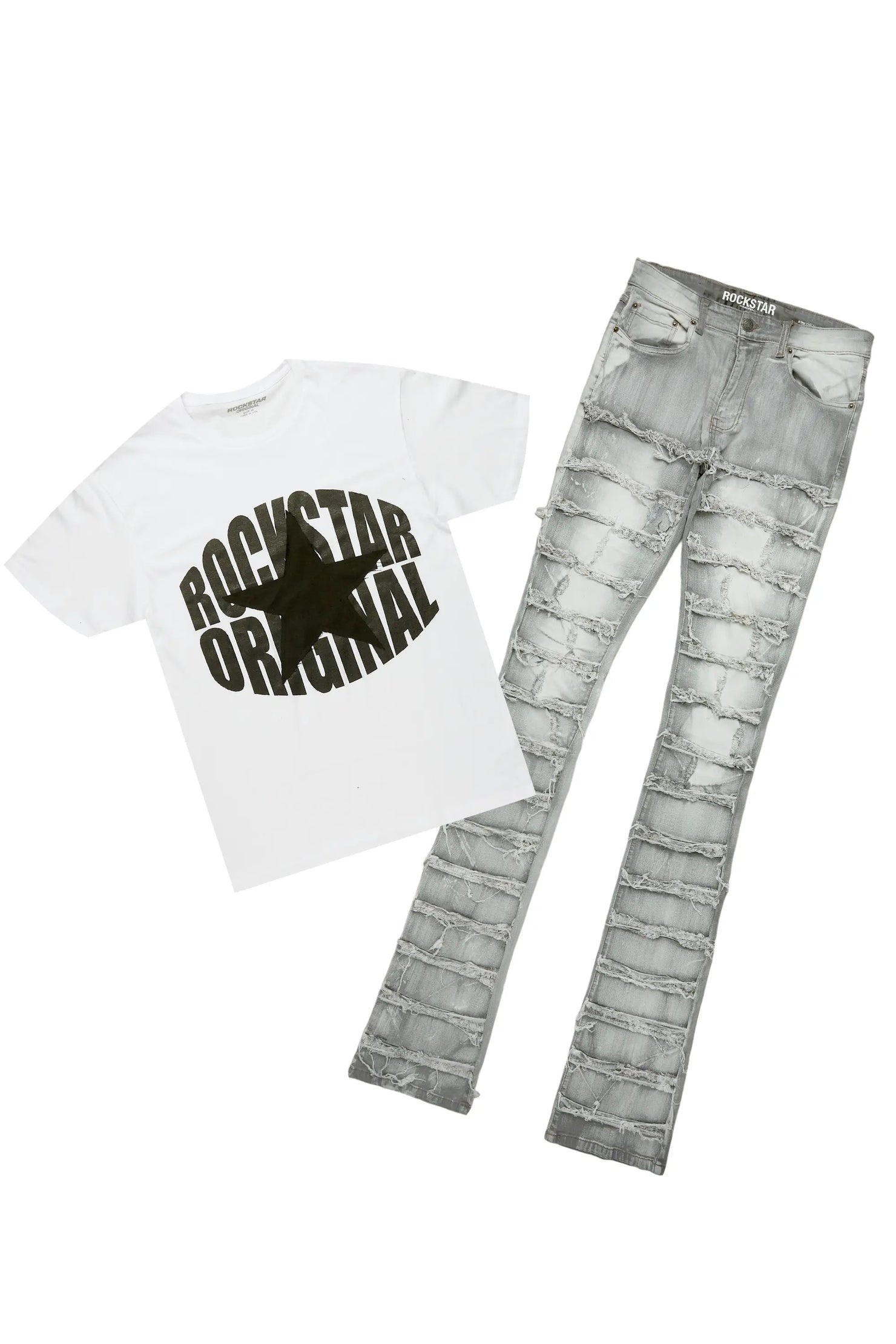 Banji White/Grey T-Shirt Stacked Flare Jean Bundle