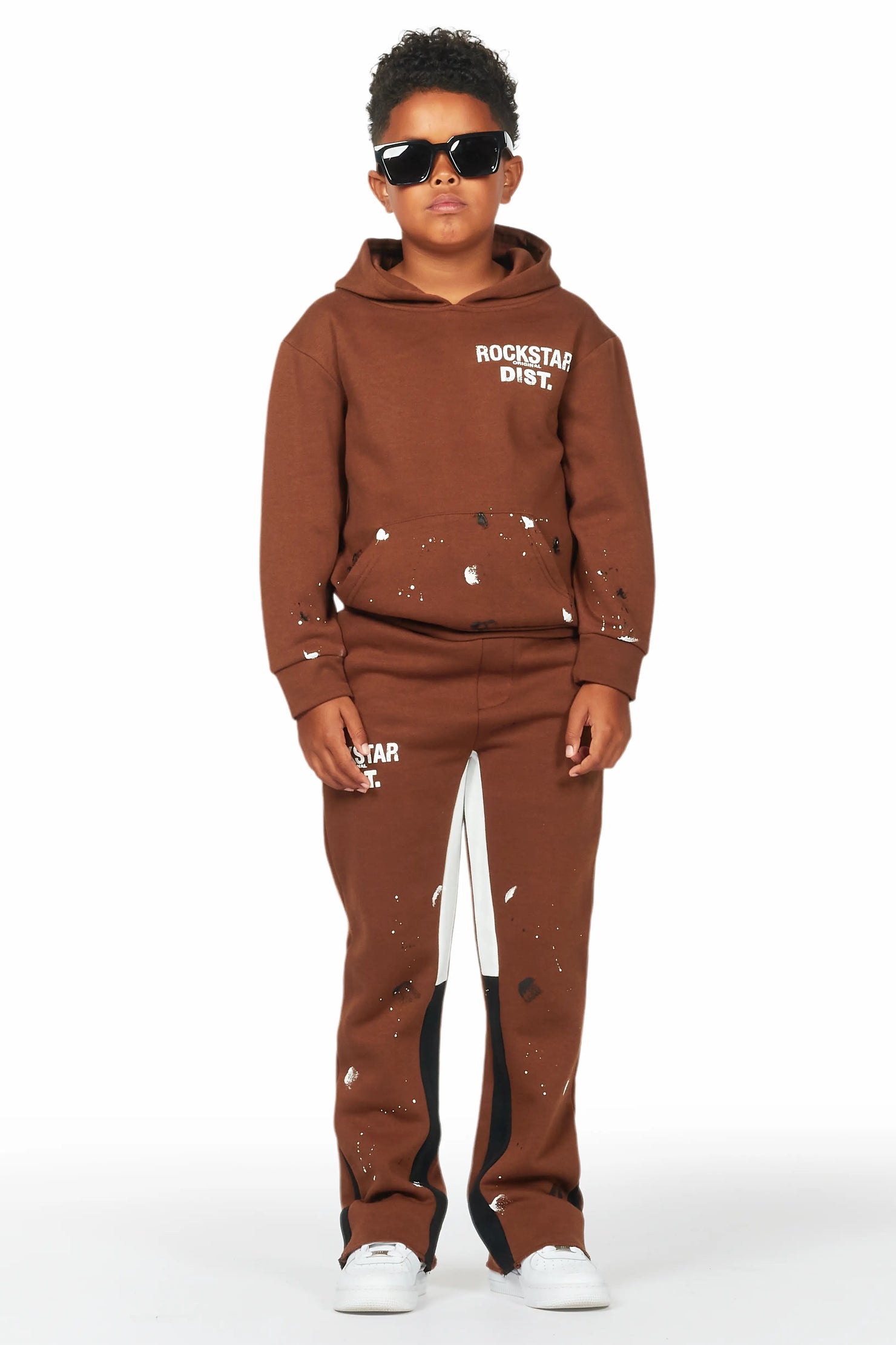 Boys Jaco Brown Hoodie Stacked Flare Track Set