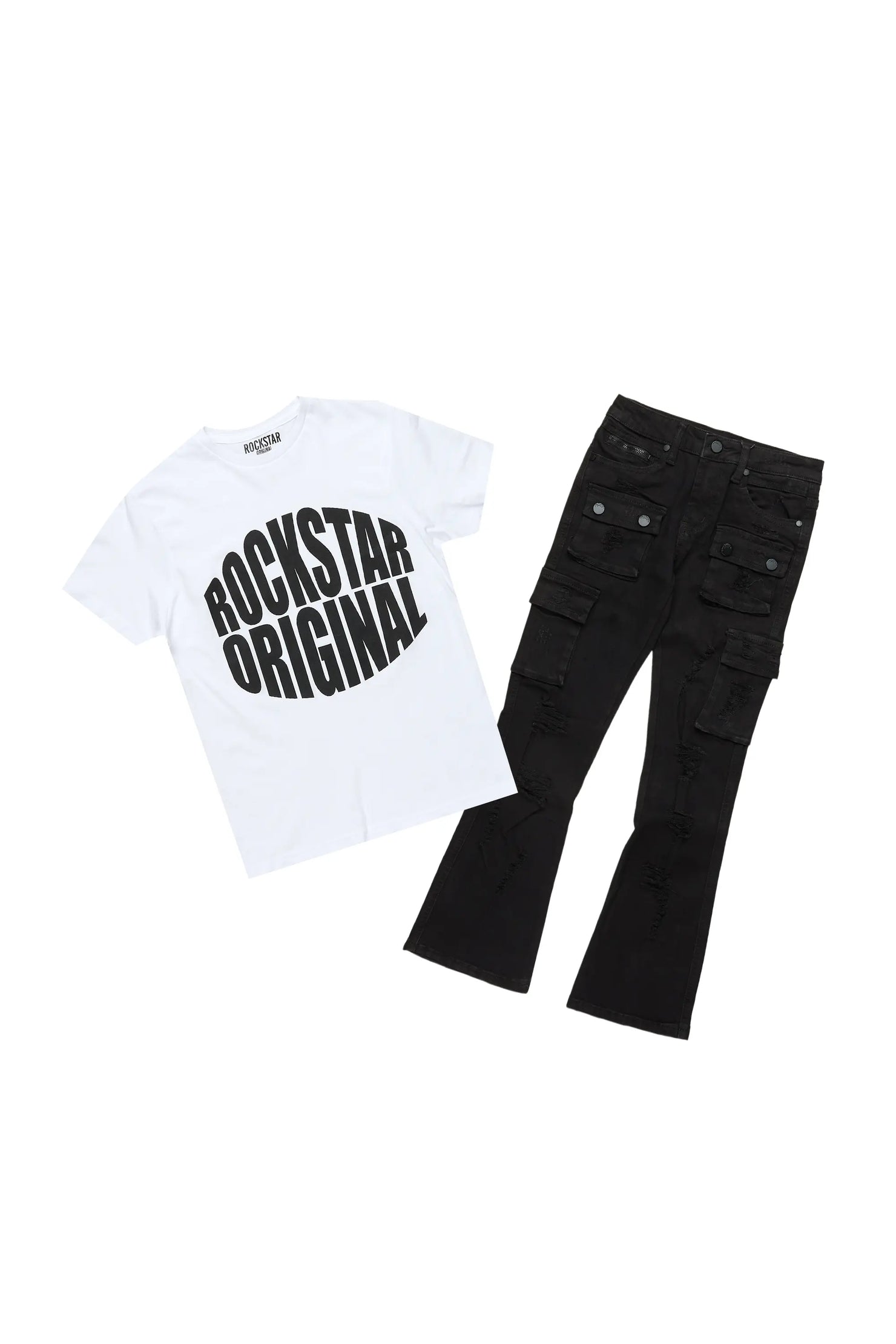 Boys Reece White/Black T-Shirt/Cargo Jean Set