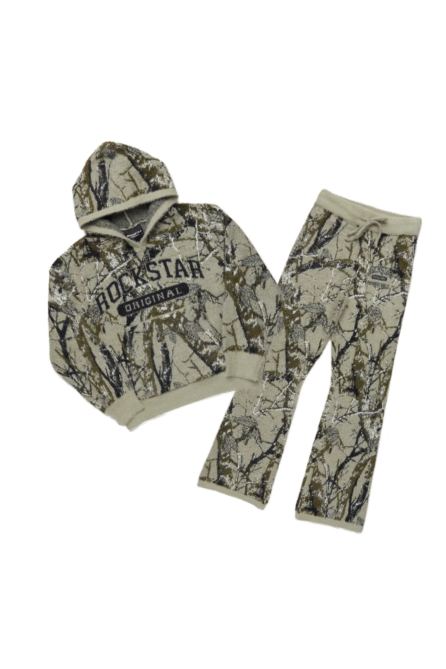 Boys Member Tree Camo Stacked Flare Knitted Mohair Track Set