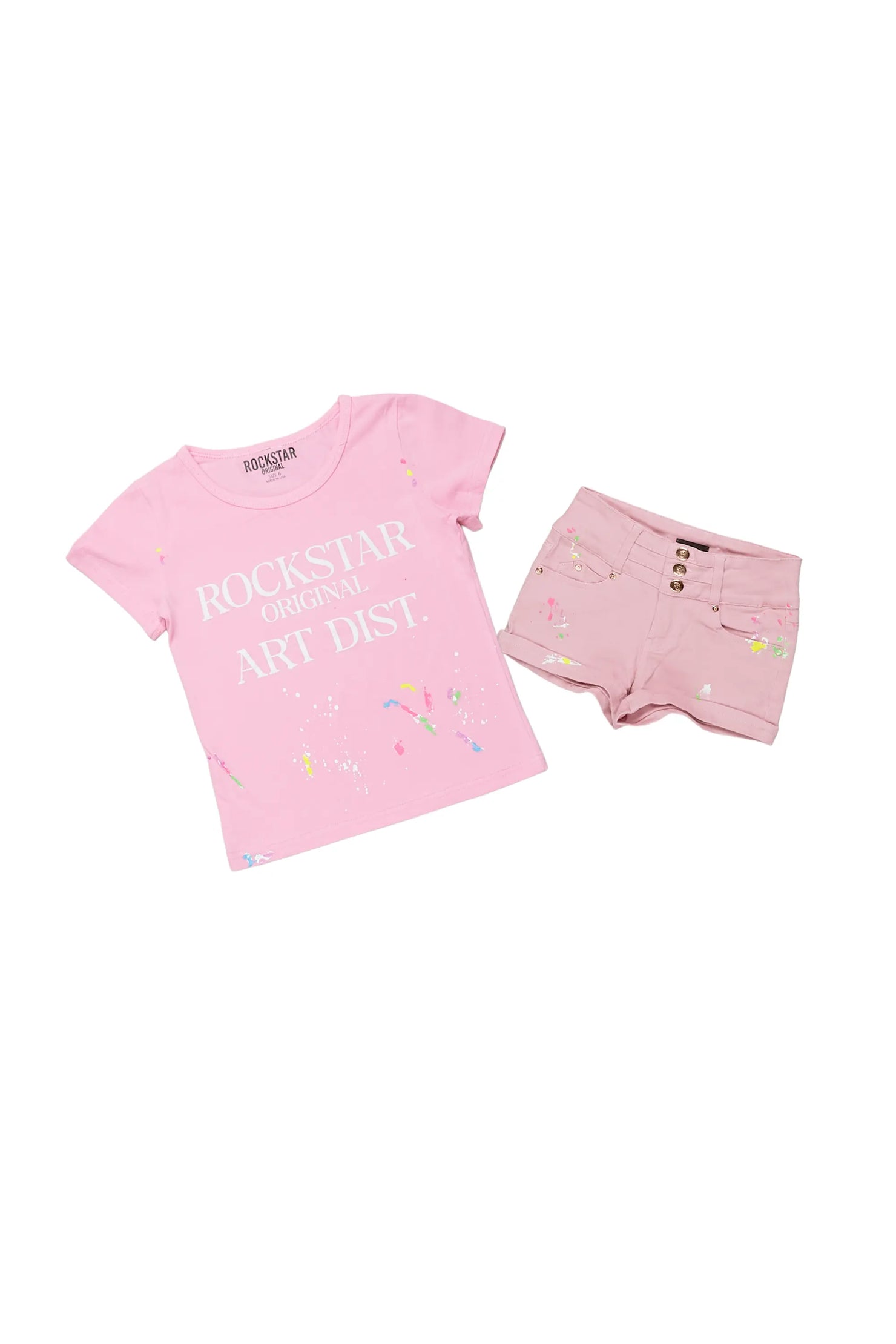 Girls Idana Pink T-Shirt/Denim Short Set