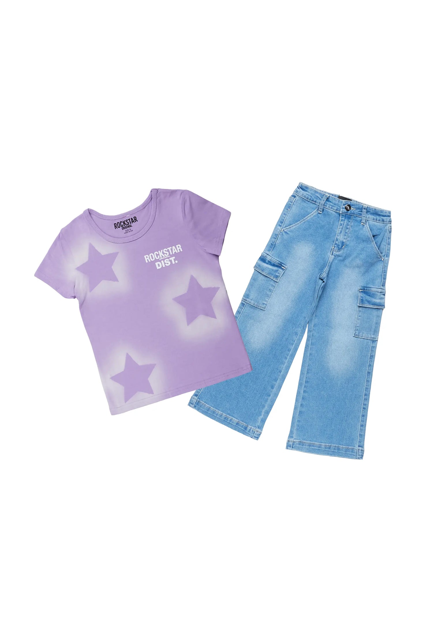 Girls Arana Lilac T-Shirt Wide Leg Cargo Jean Set