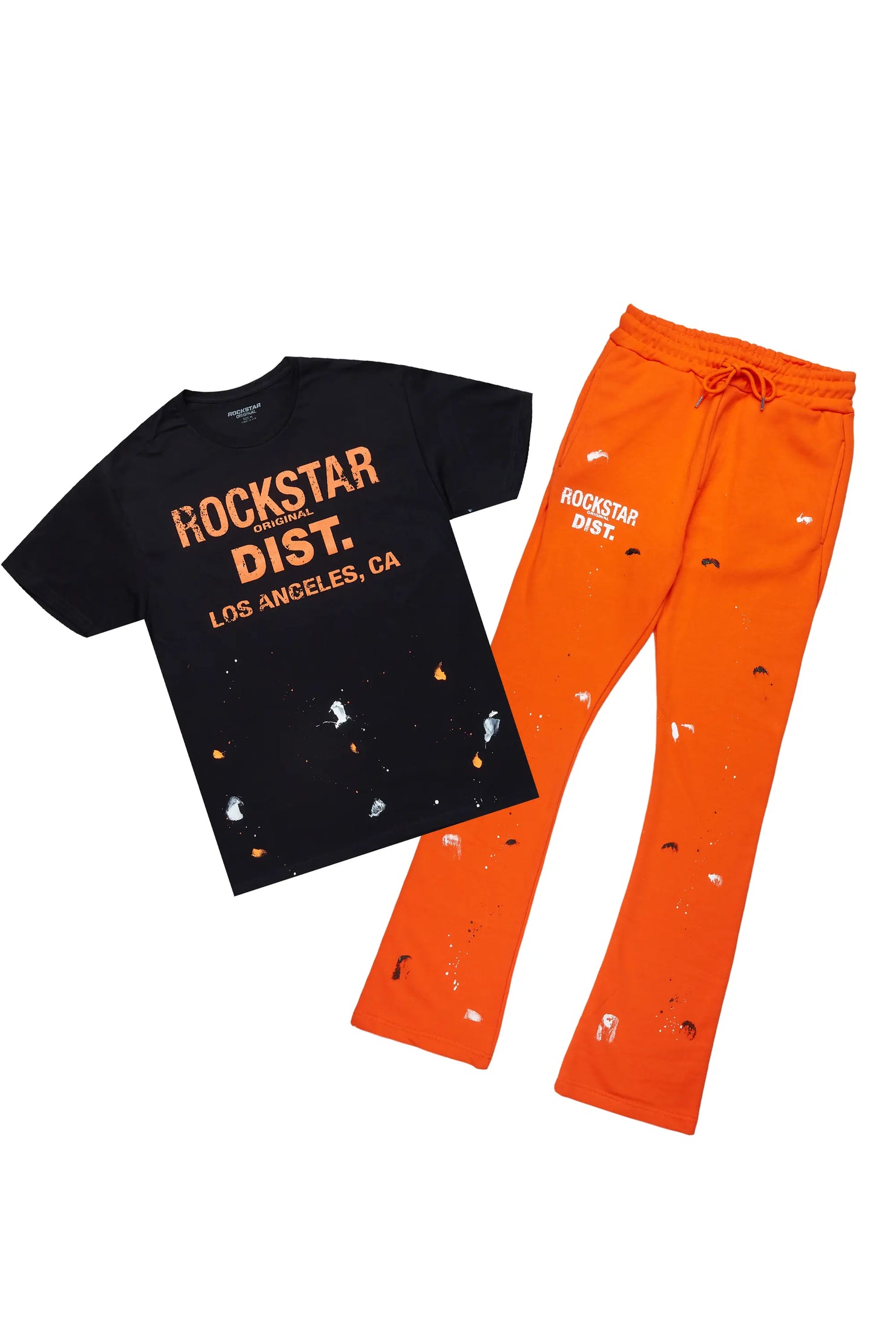 Scottie Black/Orange T-Shirt/Stacked Flare Track Pant Set