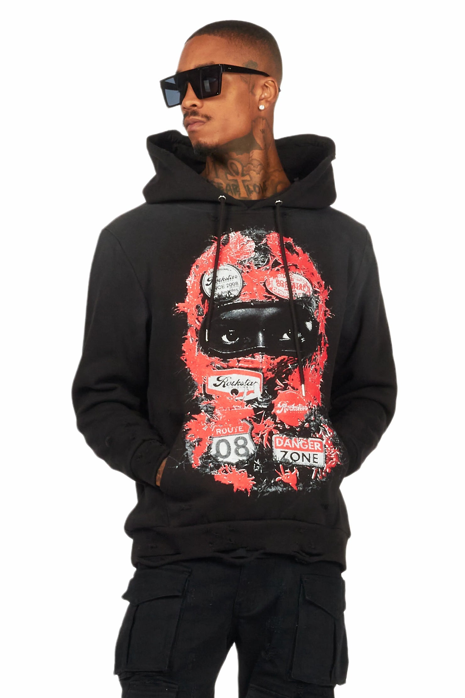 Lemar Black Distressed Graphic Hoodie