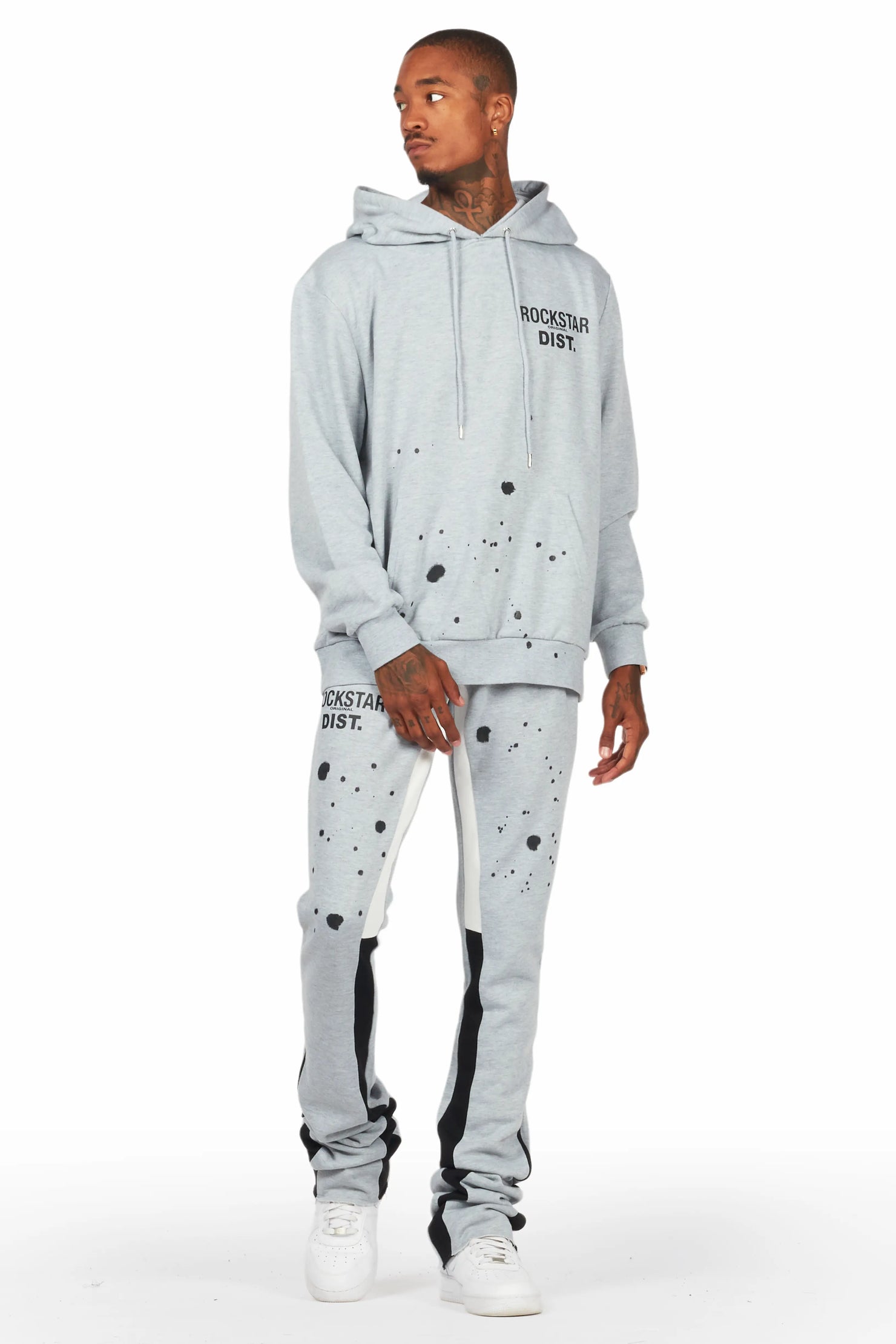 Raffer Grey/White Hoodie/Super Stacked Flare Pant Set