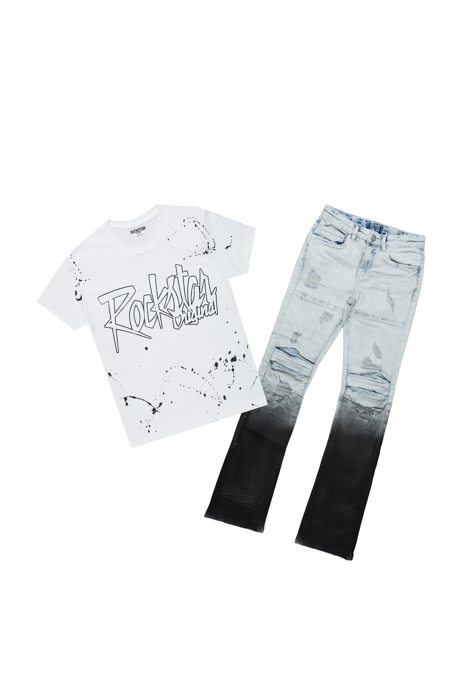 Boys Tallis White T-Shirt/Stacked Flare Jean Set