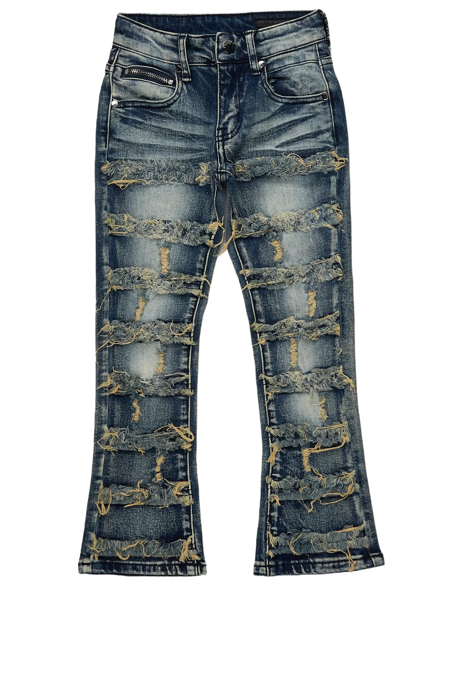 Boys Waylon Rustic Blue Stacked Flare Frayed Jean