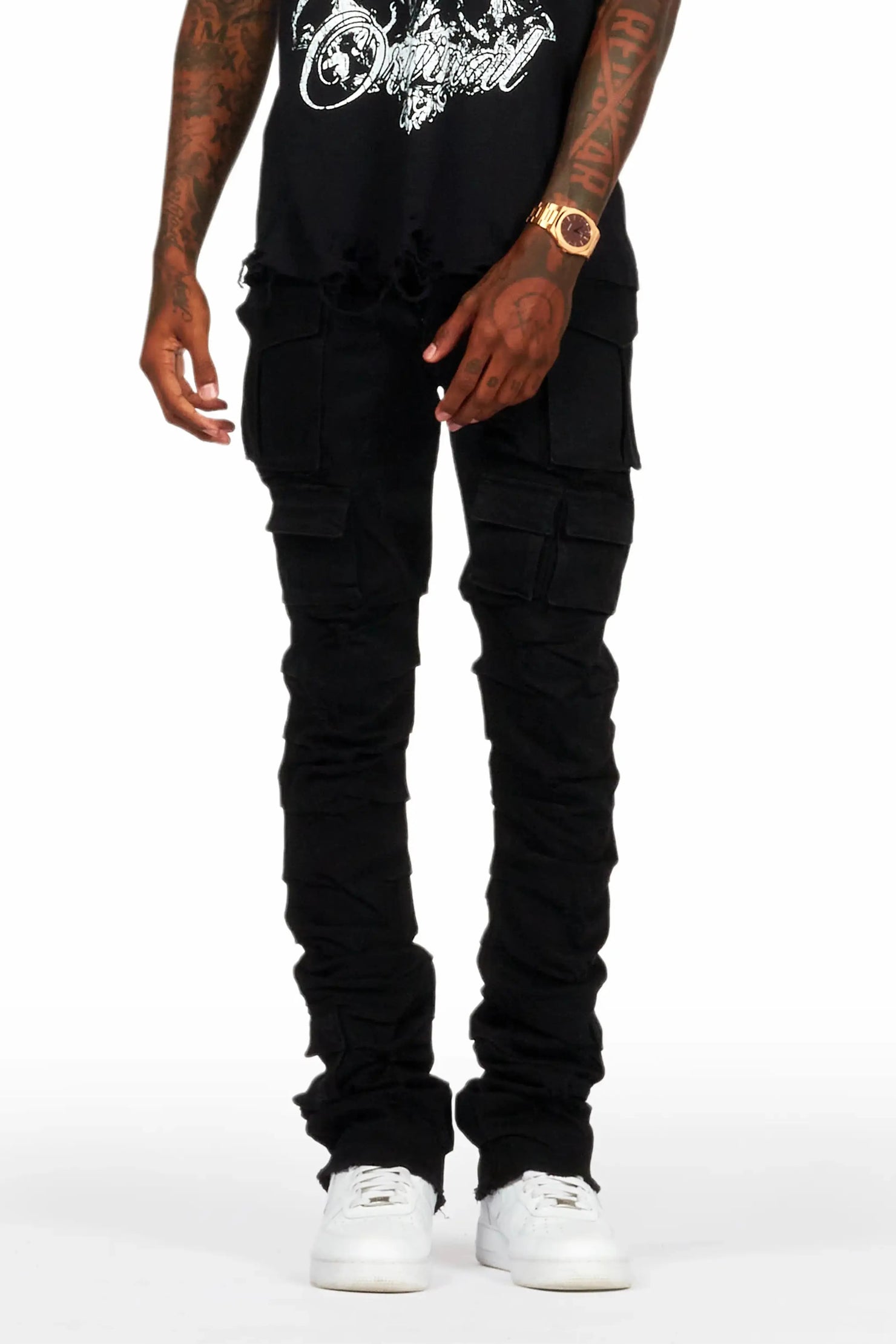 Gentry Black Stacked Flare Jean