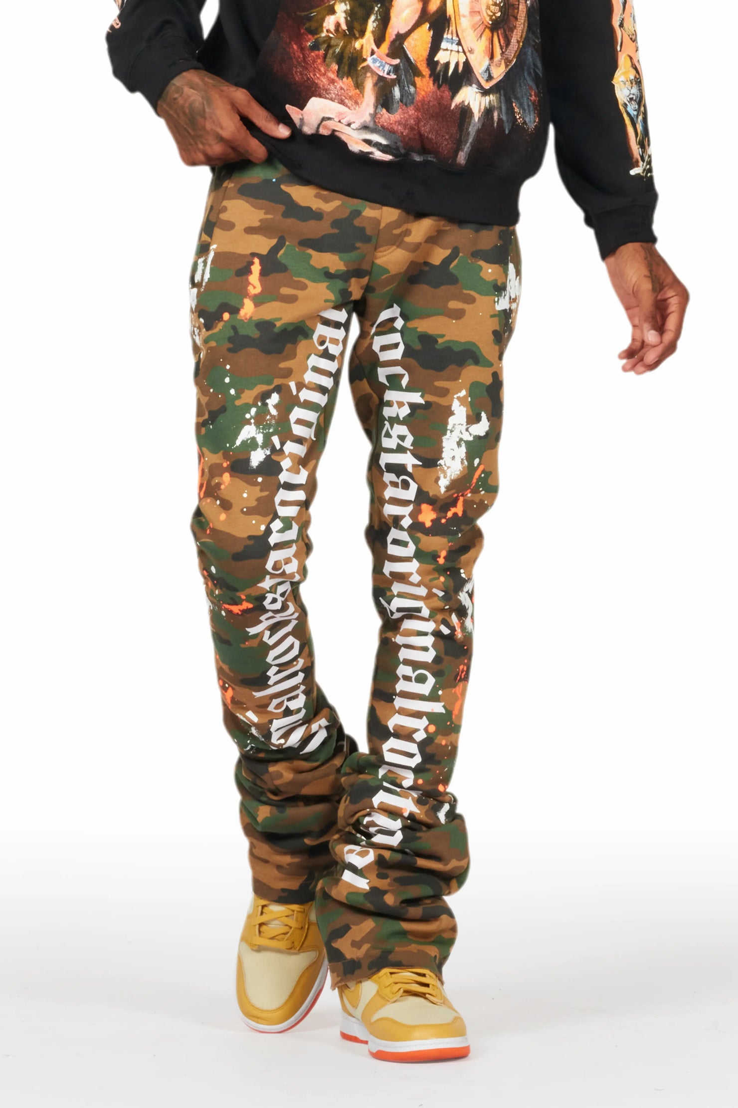 Adwin Painter Faded Camo Super Stacked Flare Pants