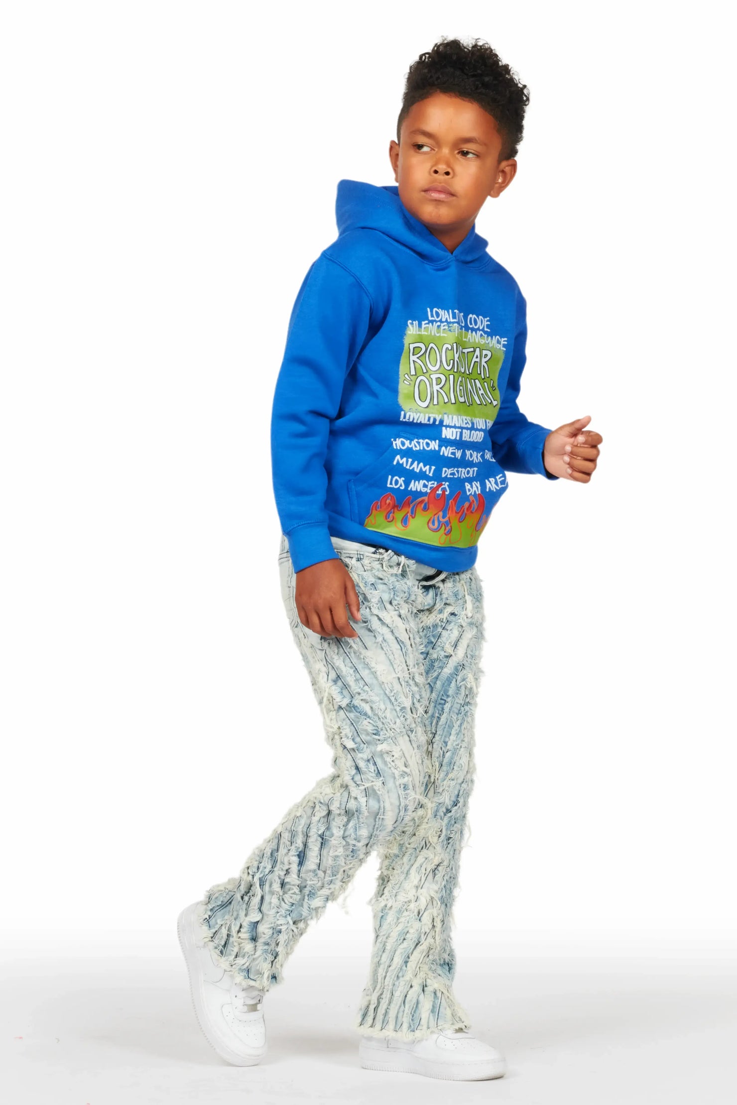 Boys Beno Blue Hoodie/Stacked Flare Jean Set