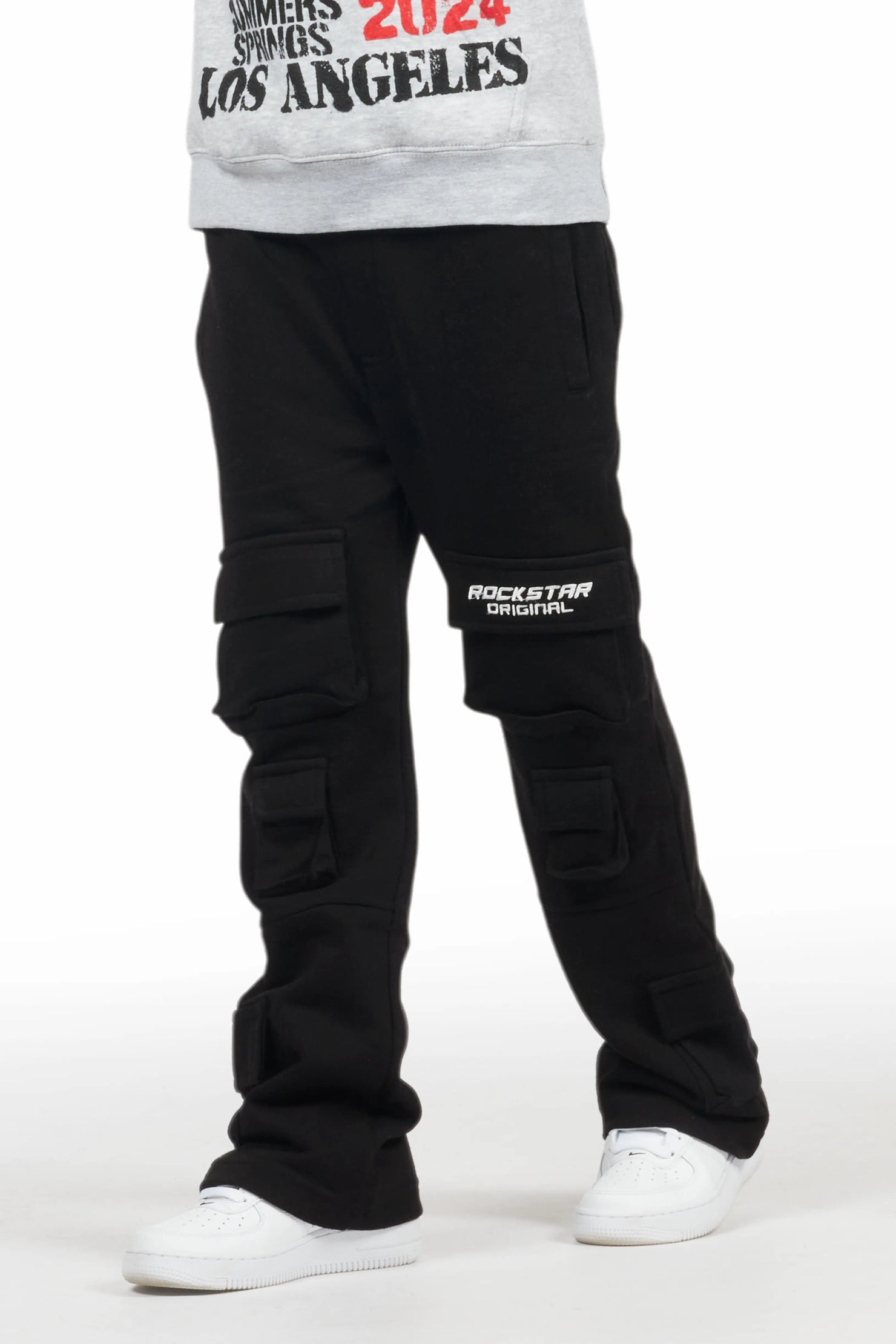 Boys Connor Black Stacked Flare Track Pant